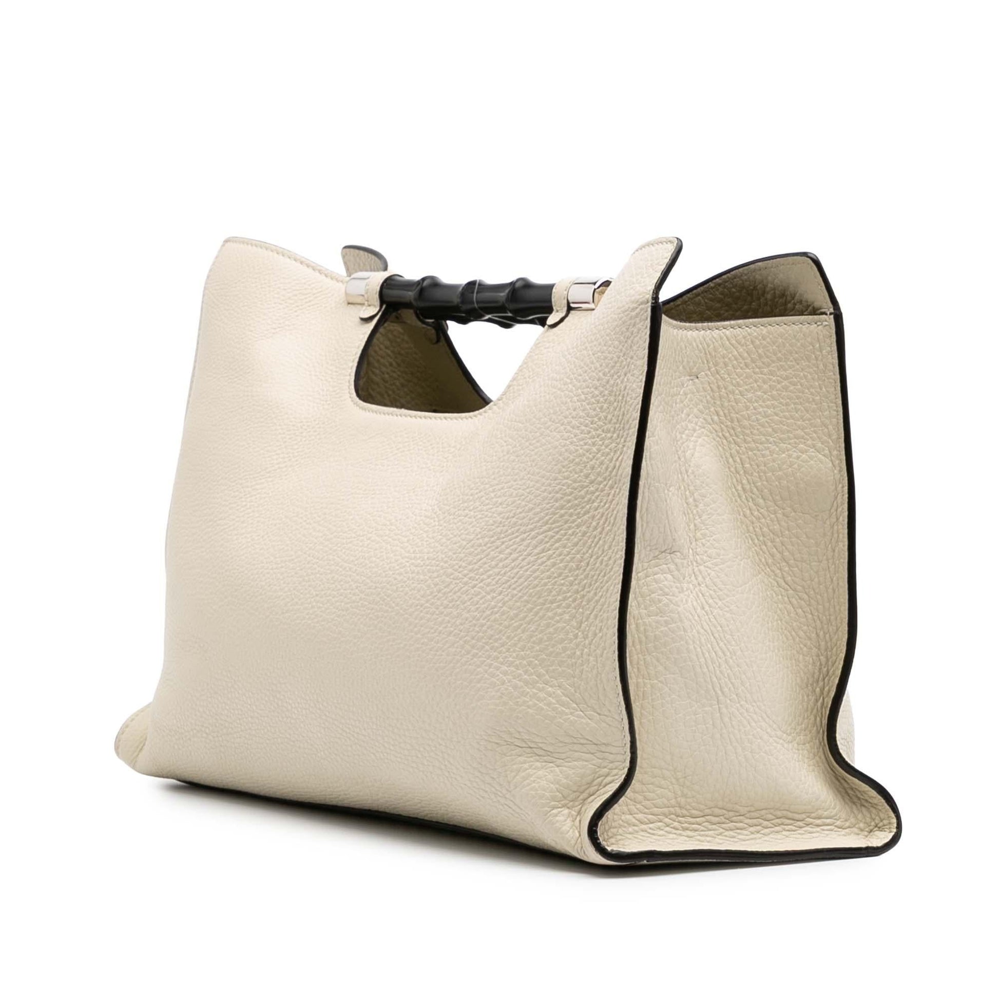 Gucci Bamboo Daily Shopper Calf Calfskin White Medium Satchel Bag Satchel 1