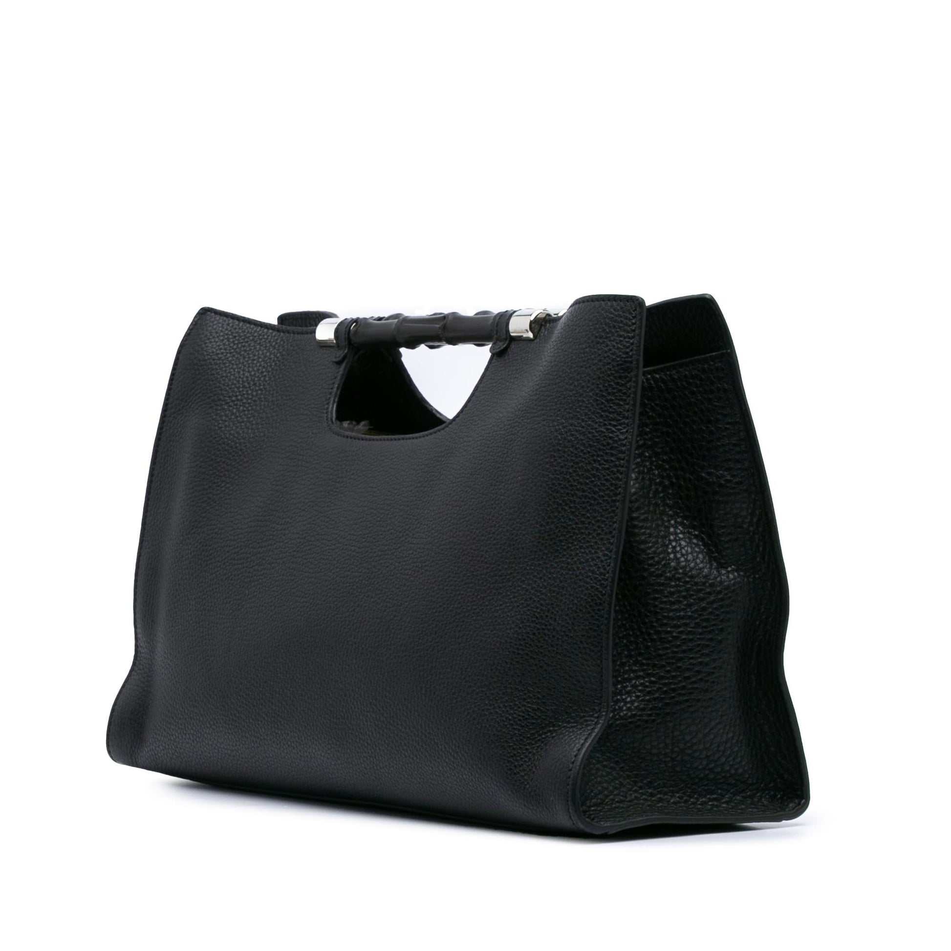 Gucci Bamboo Daily Shopper Calf Calfskin Black Medium Satchel Bag