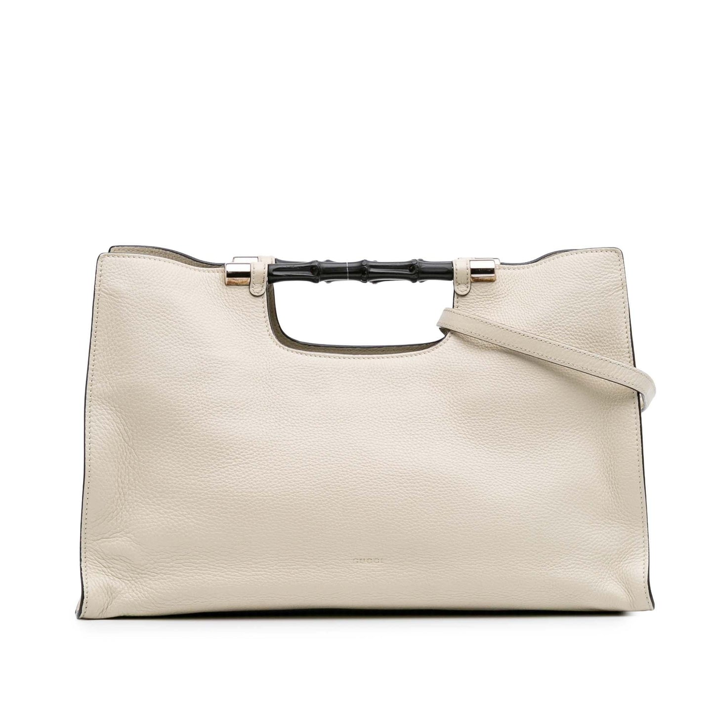 Gucci Bamboo Daily Shopper Calf Calfskin White Medium Satchel Bag Satchel 5