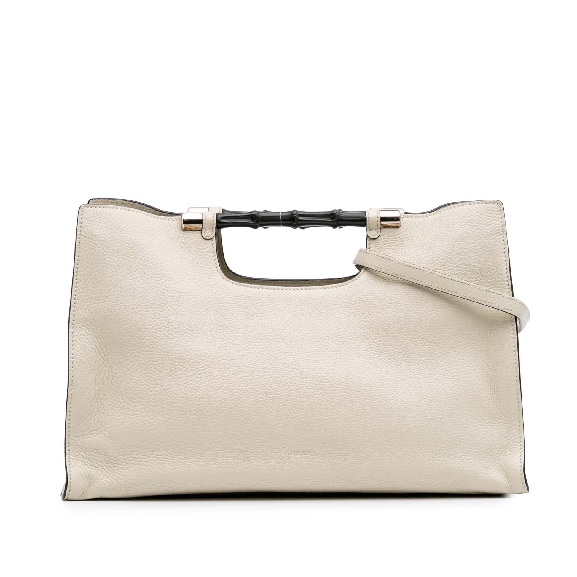 Gucci Bamboo Daily Shopper Calf Calfskin White Medium Satchel Bag Satchel 5