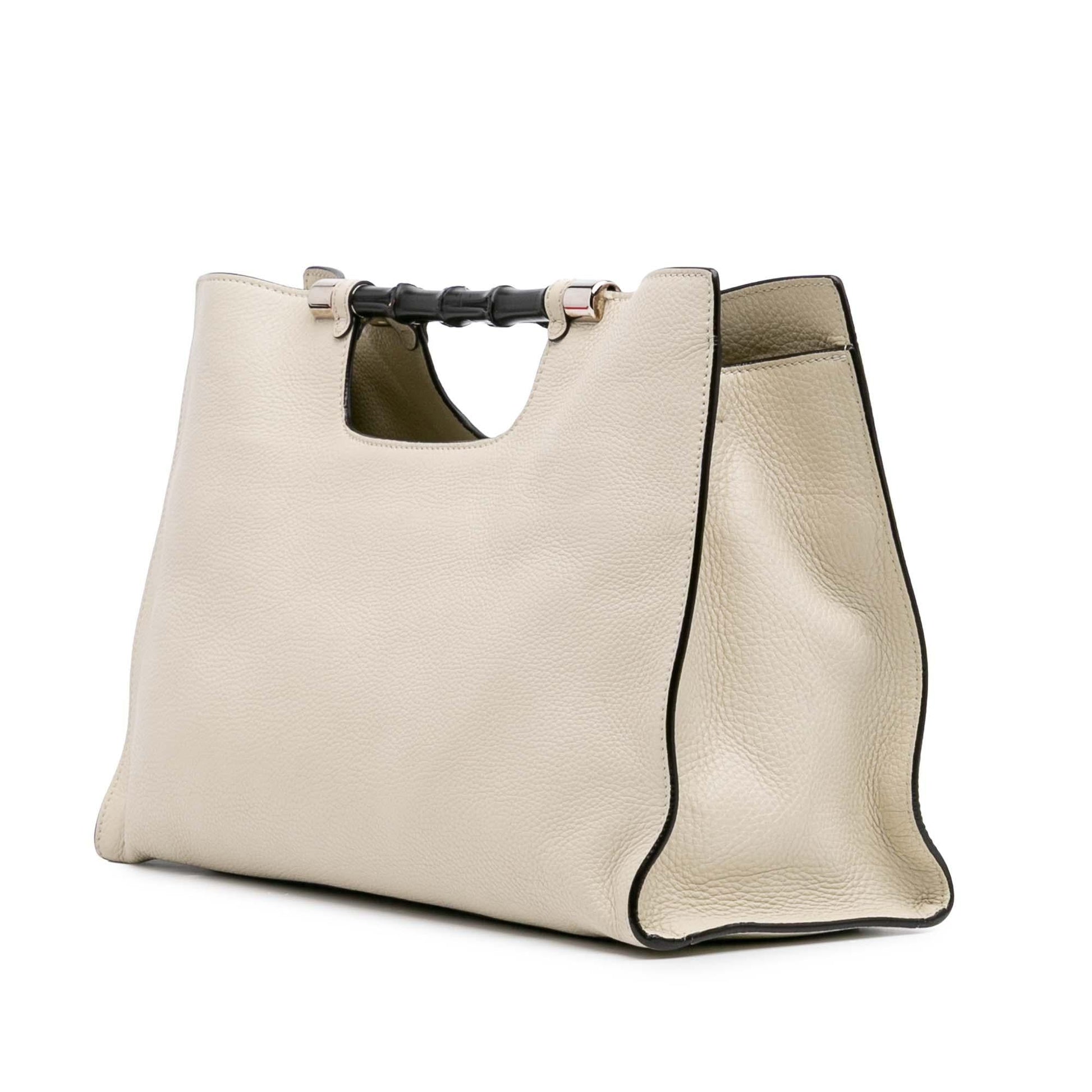 Gucci Bamboo Daily Shopper Calf Calfskin White Medium Satchel Bag Satchel 5