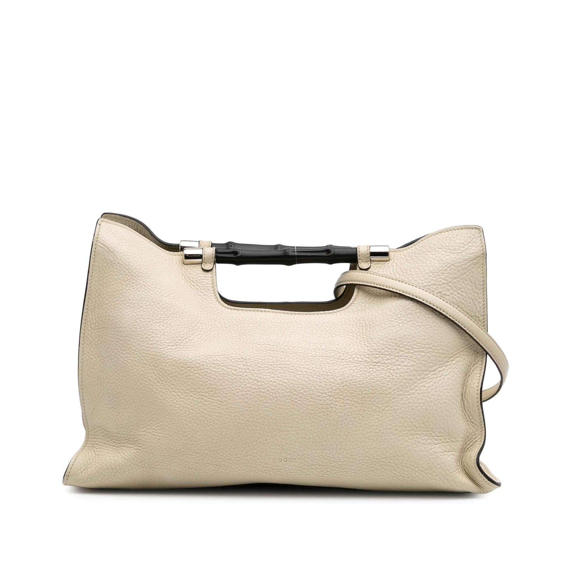 Gucci Bamboo Daily Shopper Calf Calfskin White Medium Satchel Bag Satchel 6