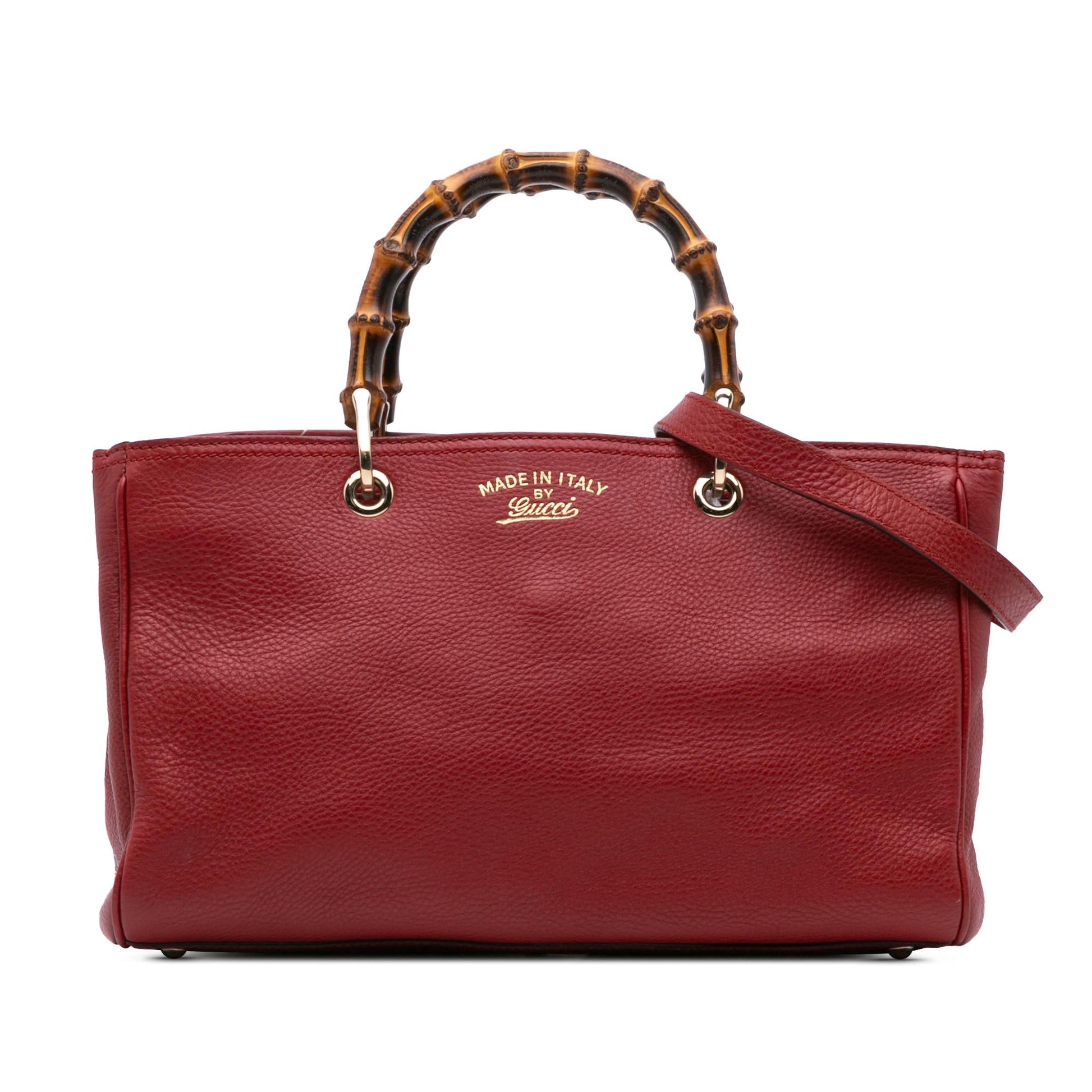 Gucci Bamboo Shopper Calf Calfskin Red Medium Satchel Bag Satchel 1