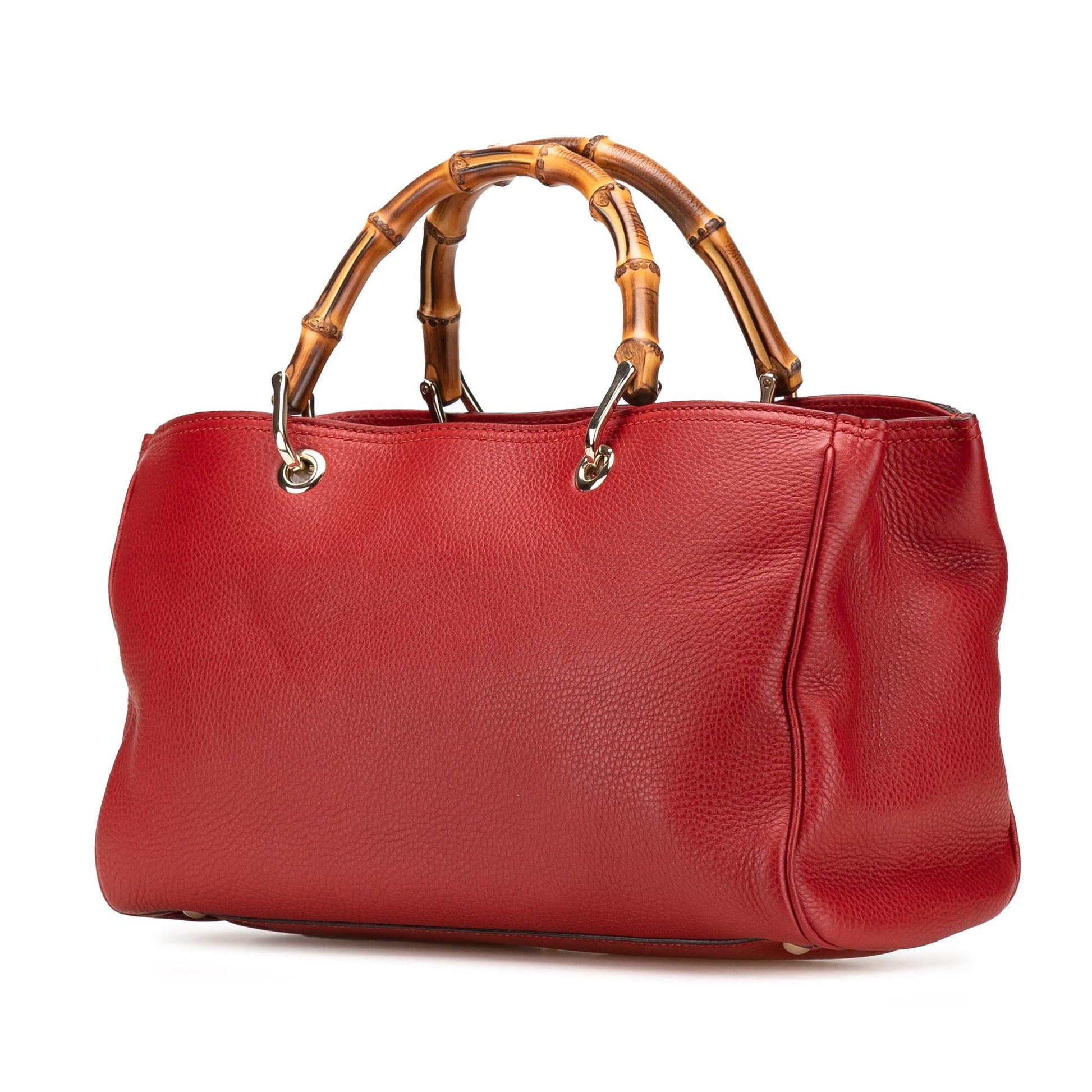 Gucci Bamboo Shopper Calf Calfskin Red Medium Satchel Bag