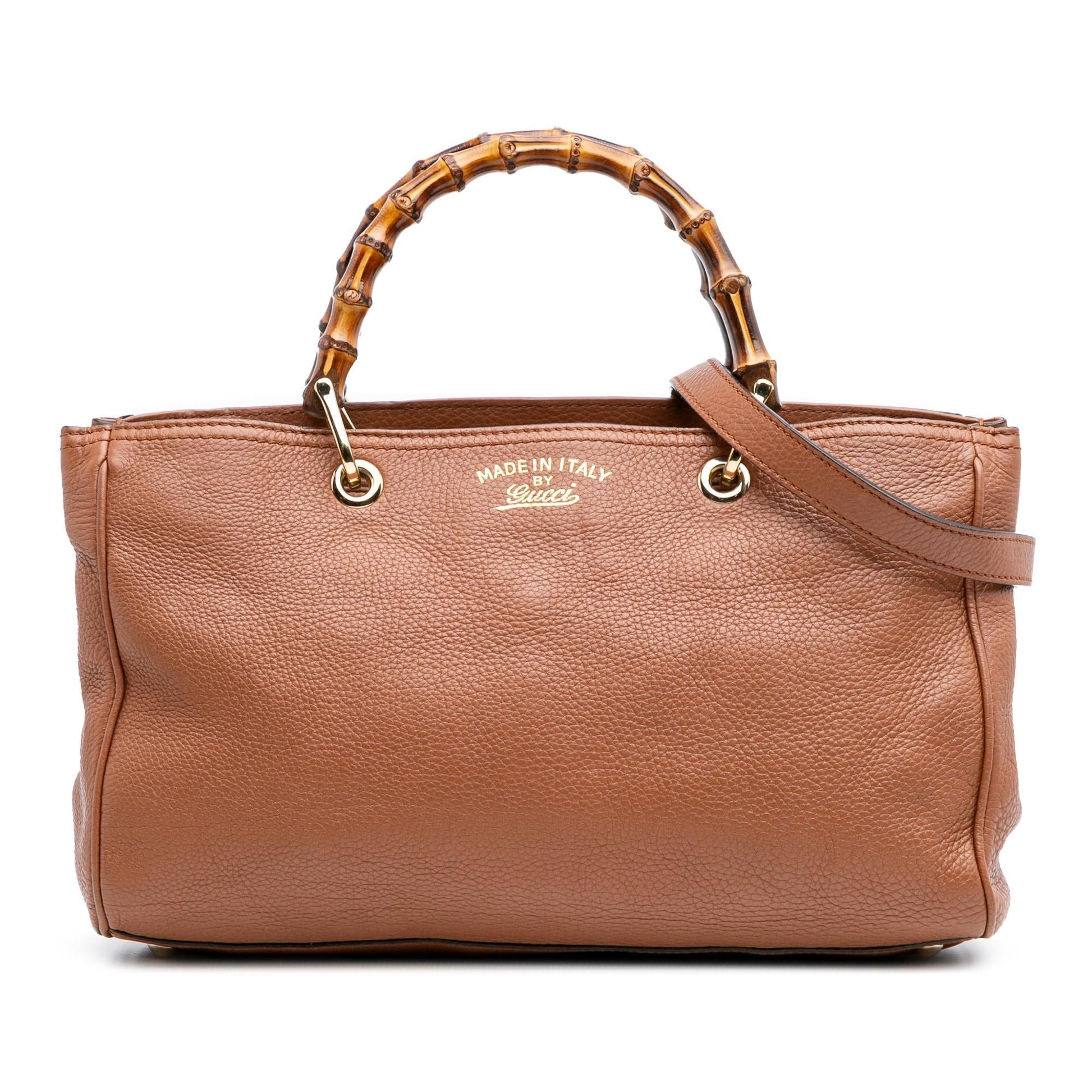 Gucci Bamboo Shopper Calf Calfskin Brown Medium Satchel Bag