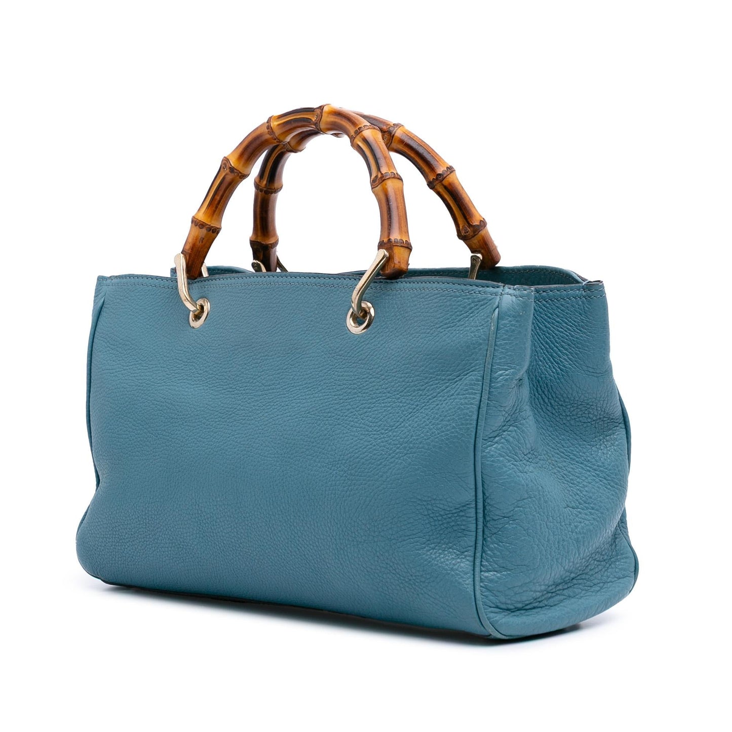 Gucci Bamboo Shopper Calf Calfskin Blue Medium Satchel Bag