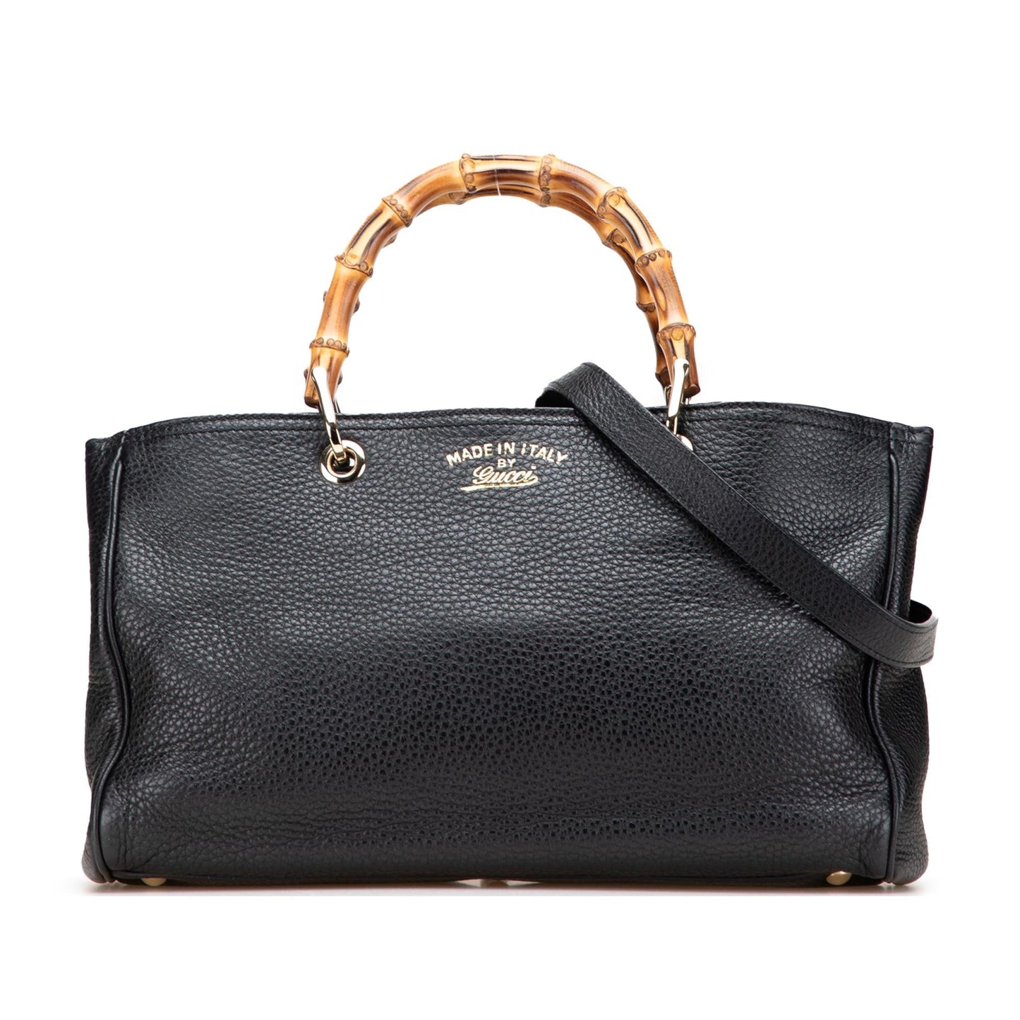 Gucci Bamboo Shopper Calf Calfskin Black Medium Satchel Bag