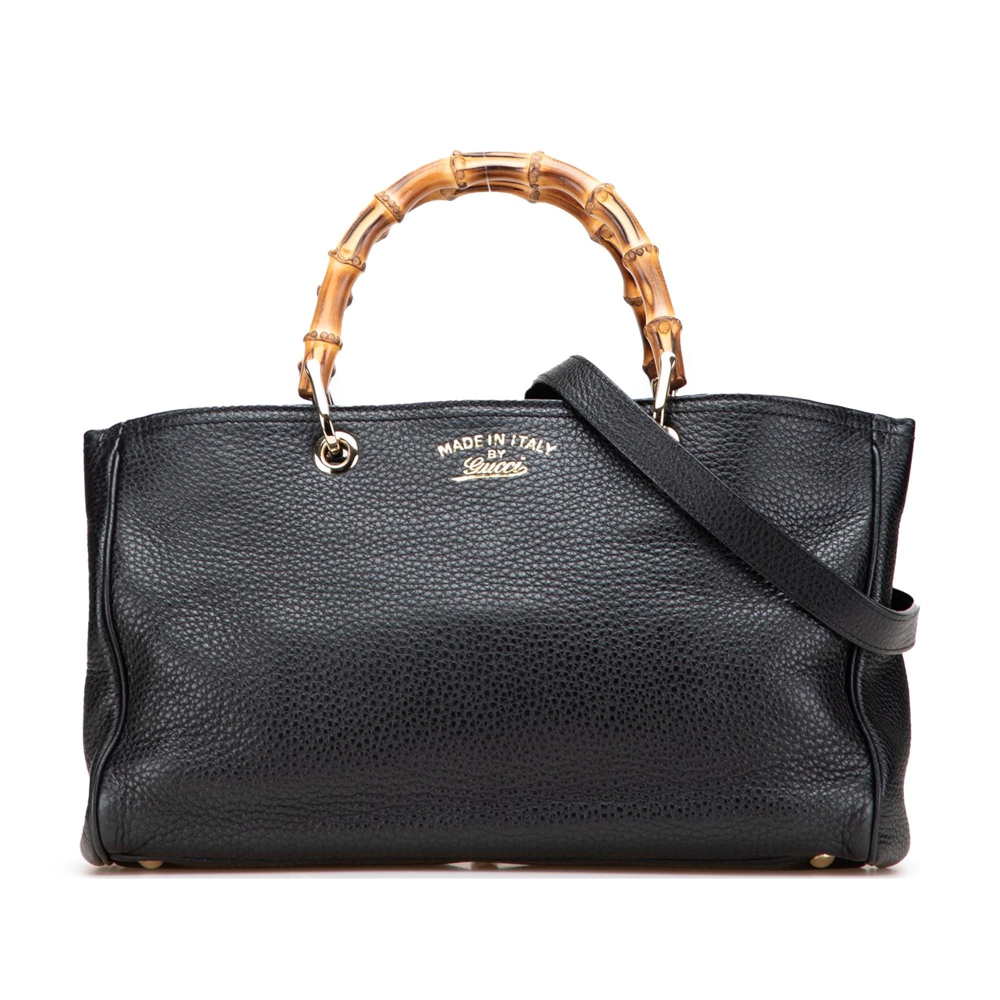 Gucci Bamboo Shopper Calf Calfskin Black Medium Satchel Bag