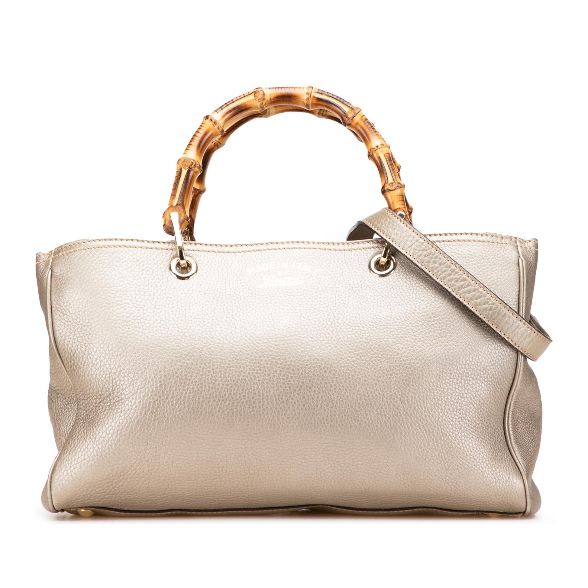 Gucci Bamboo Shopper Calf Calfskin Gold Medium Satchel Bag