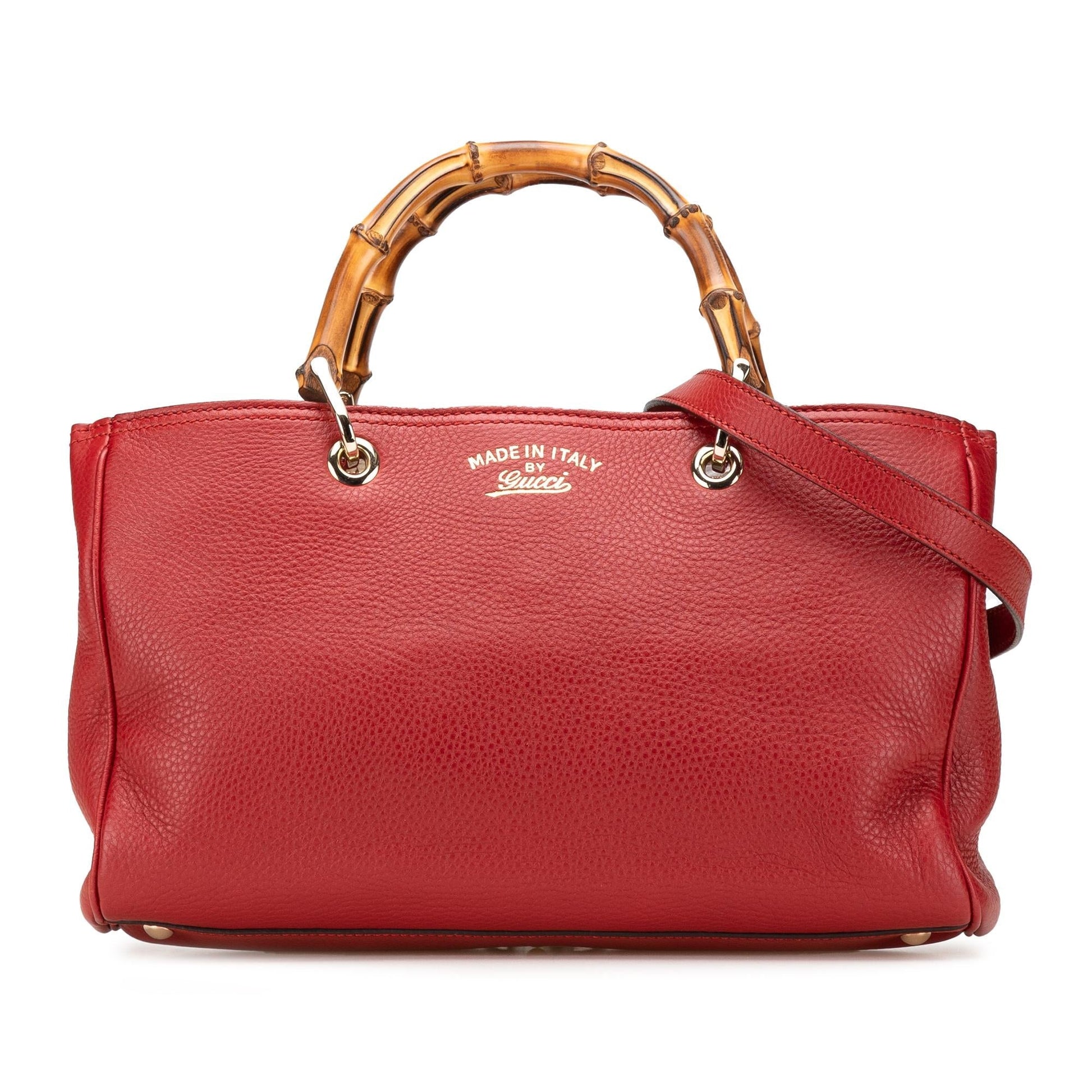 Gucci Bamboo Shopper Calf Calfskin Red Medium Satchel Bag Satchel 34