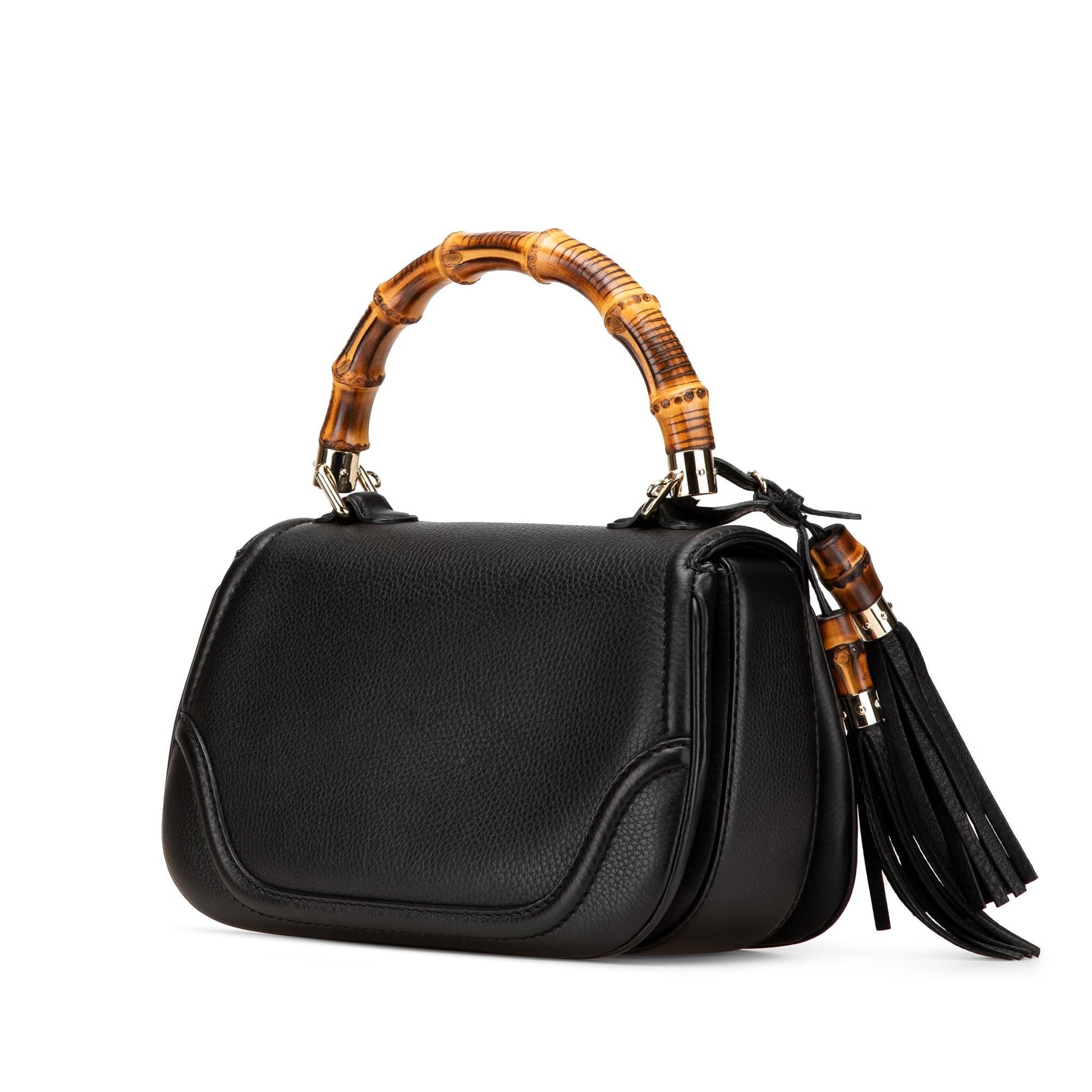 Gucci Bamboo Top Handle Calf Calfskin Black Medium Satchel Bag