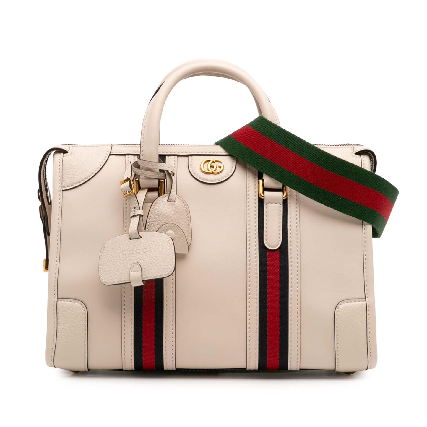 Gucci Web Bauletto Calfskin Medium Top Handle Travel Bag