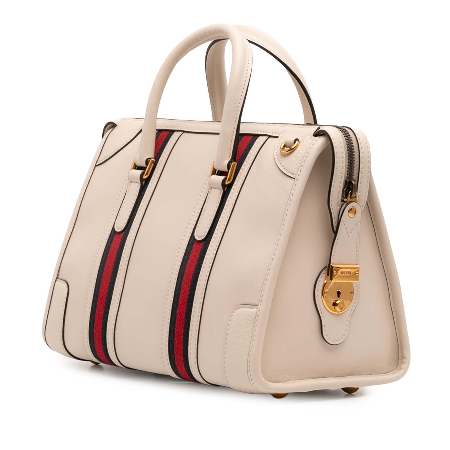Gucci Web Bauletto Calfskin Medium Top Handle Travel Bag