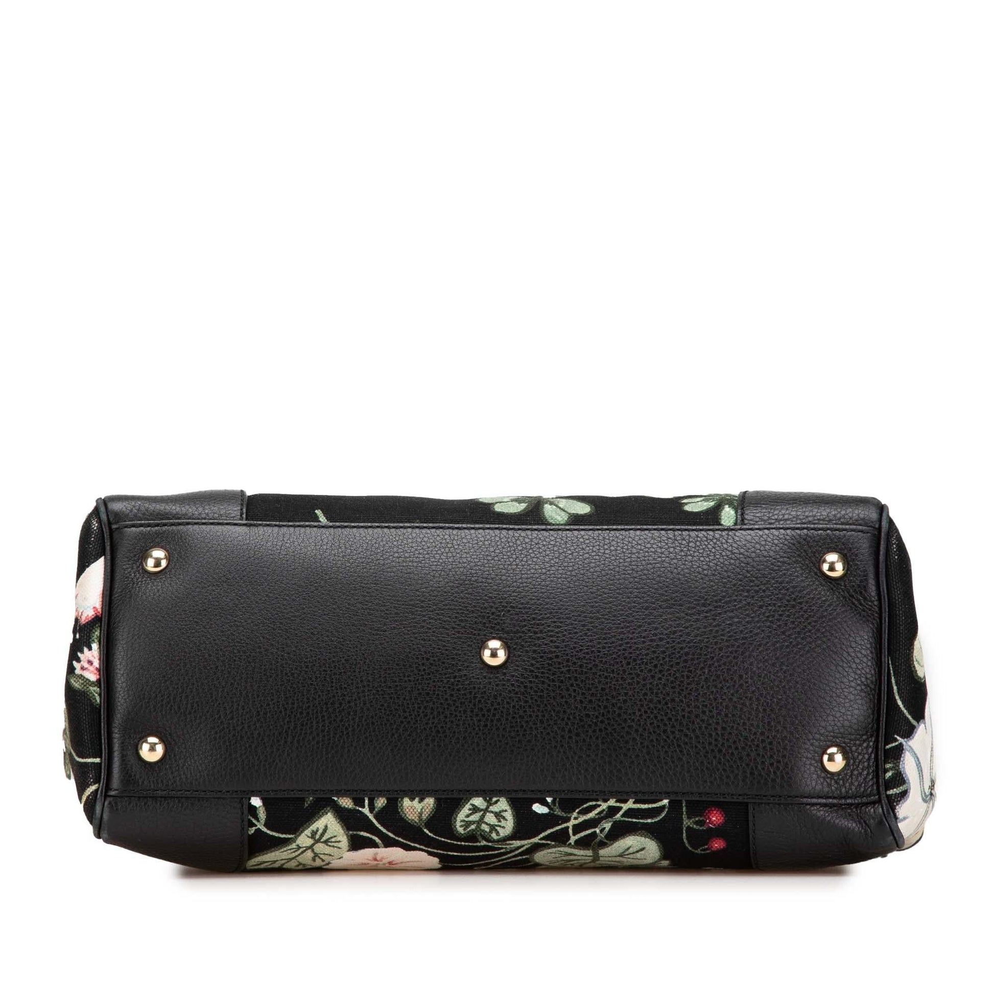 Gucci Bamboo Shopper Flora Knight Canvas Black Medium Satchel Bag