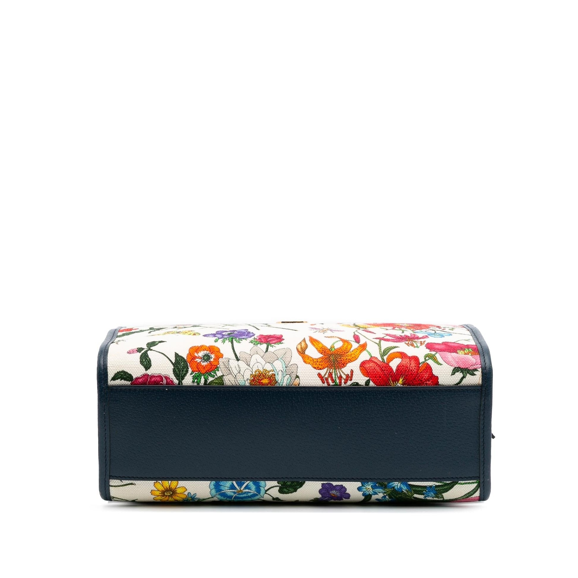 Gucci Flora Canvas Calf White Blue Satchel Bag