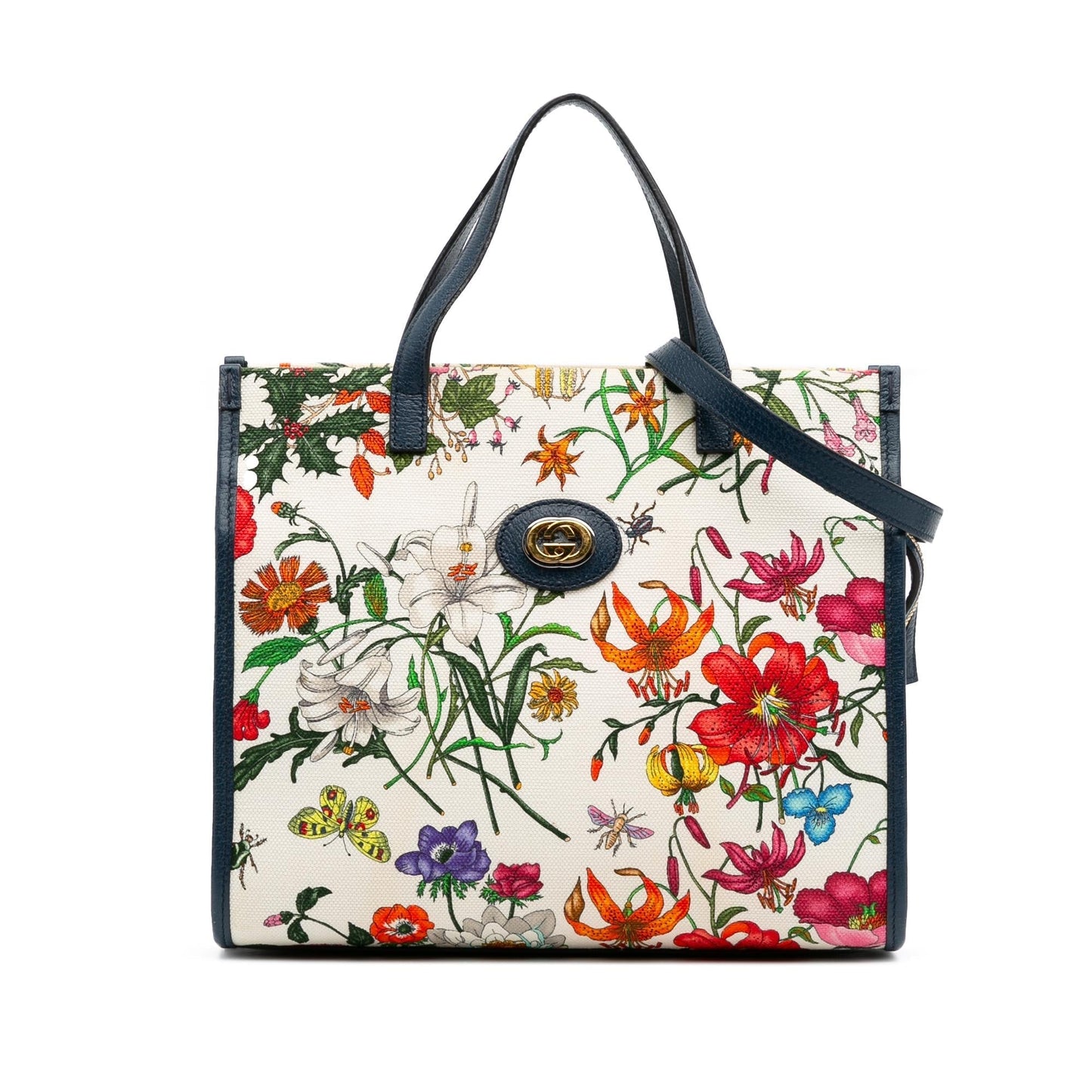 Gucci Flora Canvas Calf White Blue Satchel Bag