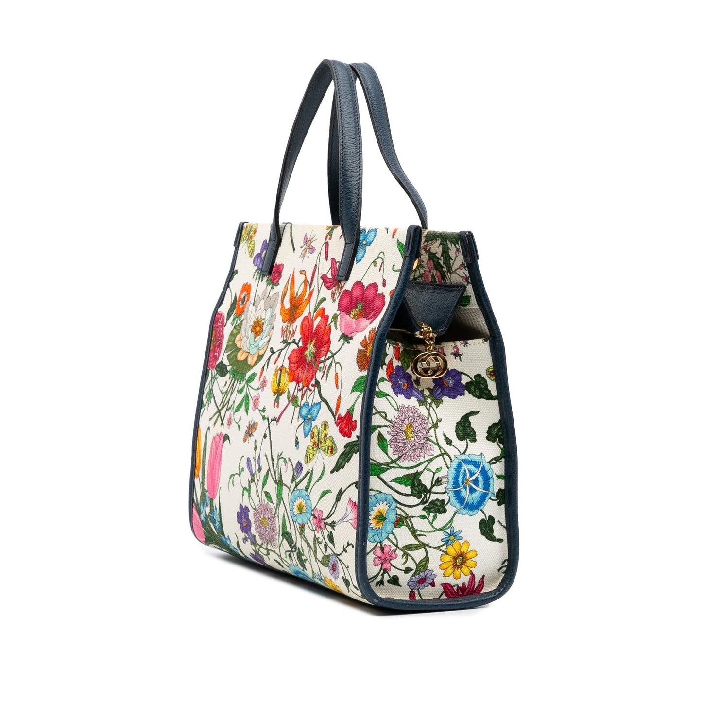 Gucci Flora Canvas Calf White Blue Satchel Bag Satchel 1