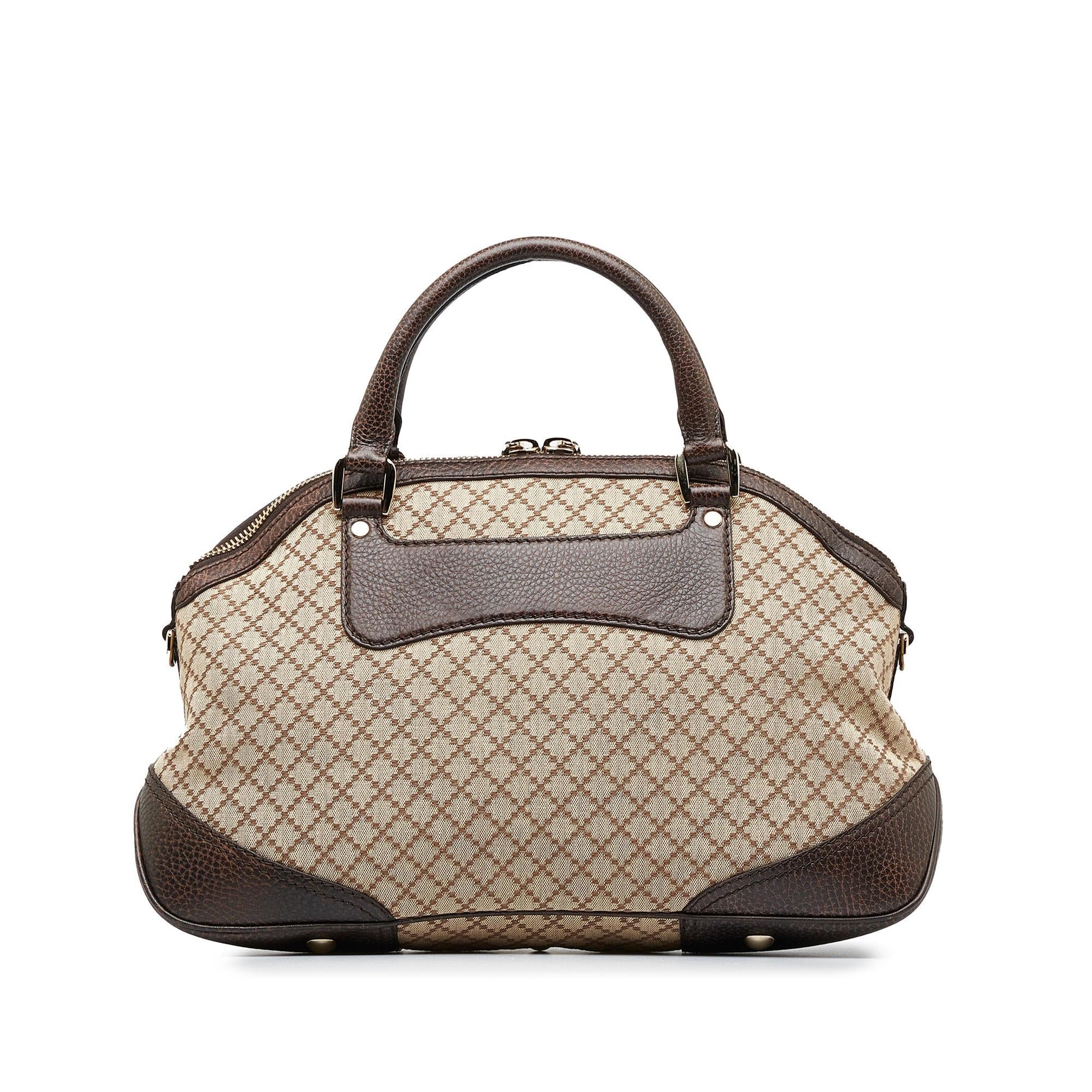 Gucci Catherine Diamante SHG-n9psWF Canvas Calf Brown Medium Satchel Bag