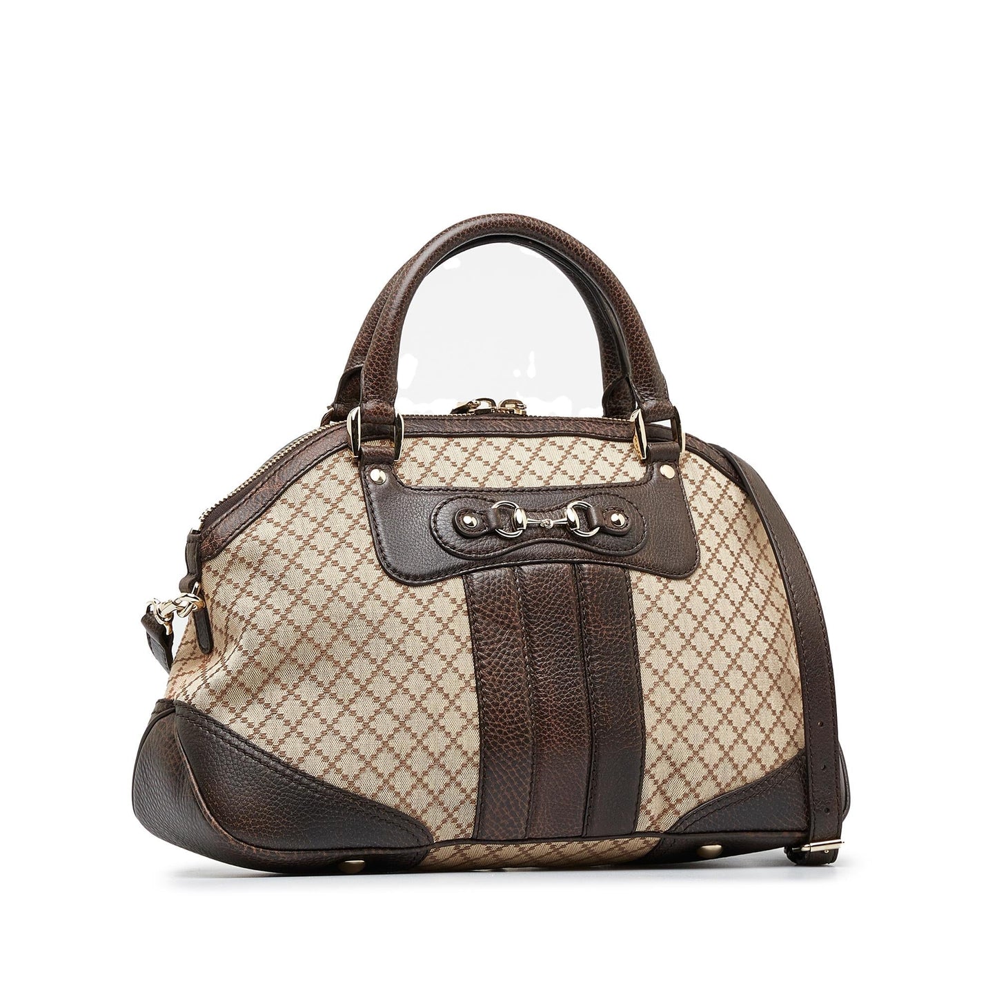 Gucci Catherine Diamante SHG-n9psWF Canvas Calf Brown Medium Satchel Bag