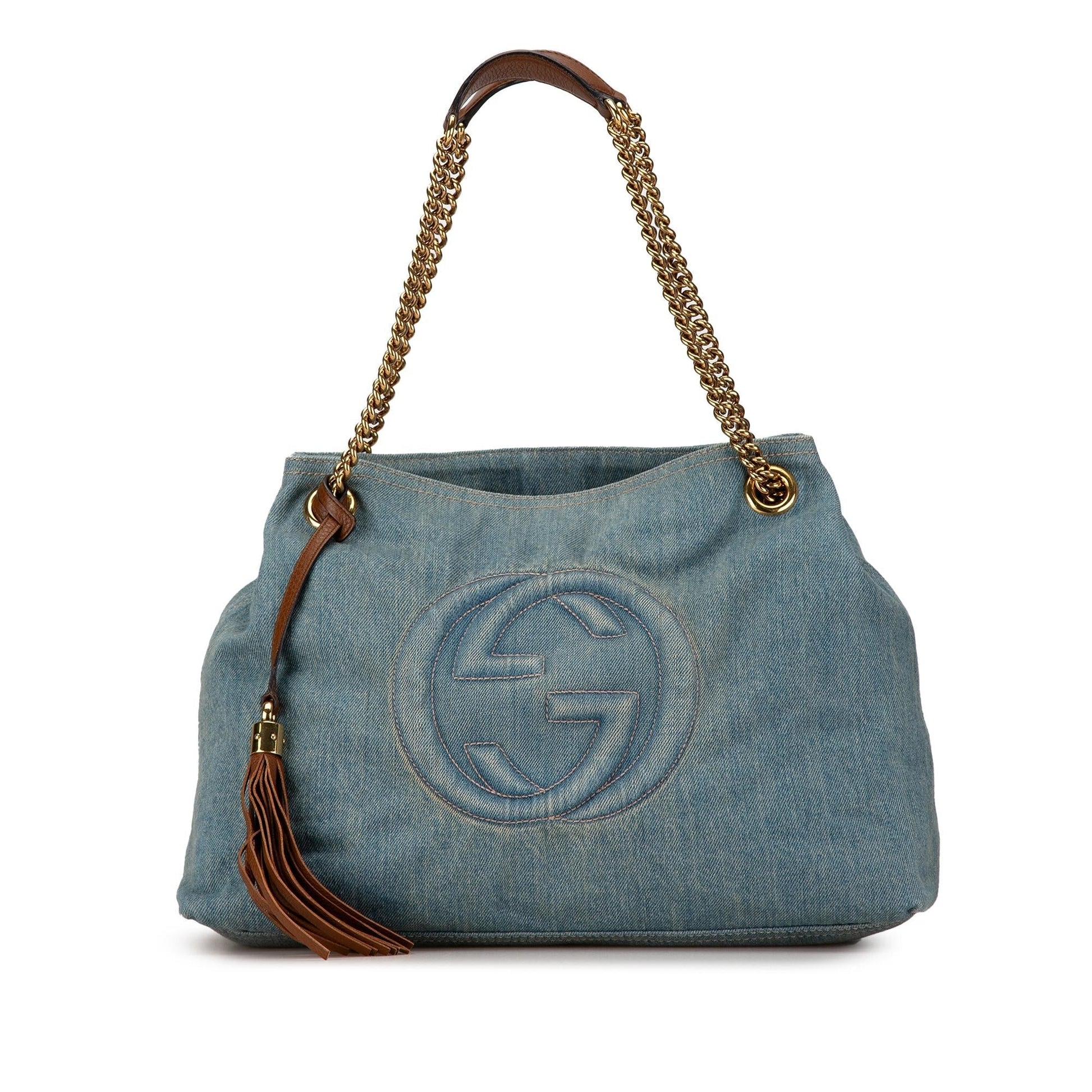 Gucci Soho Chain SHG-DkVIUR Denim Calf Brown Blue Tote Bag