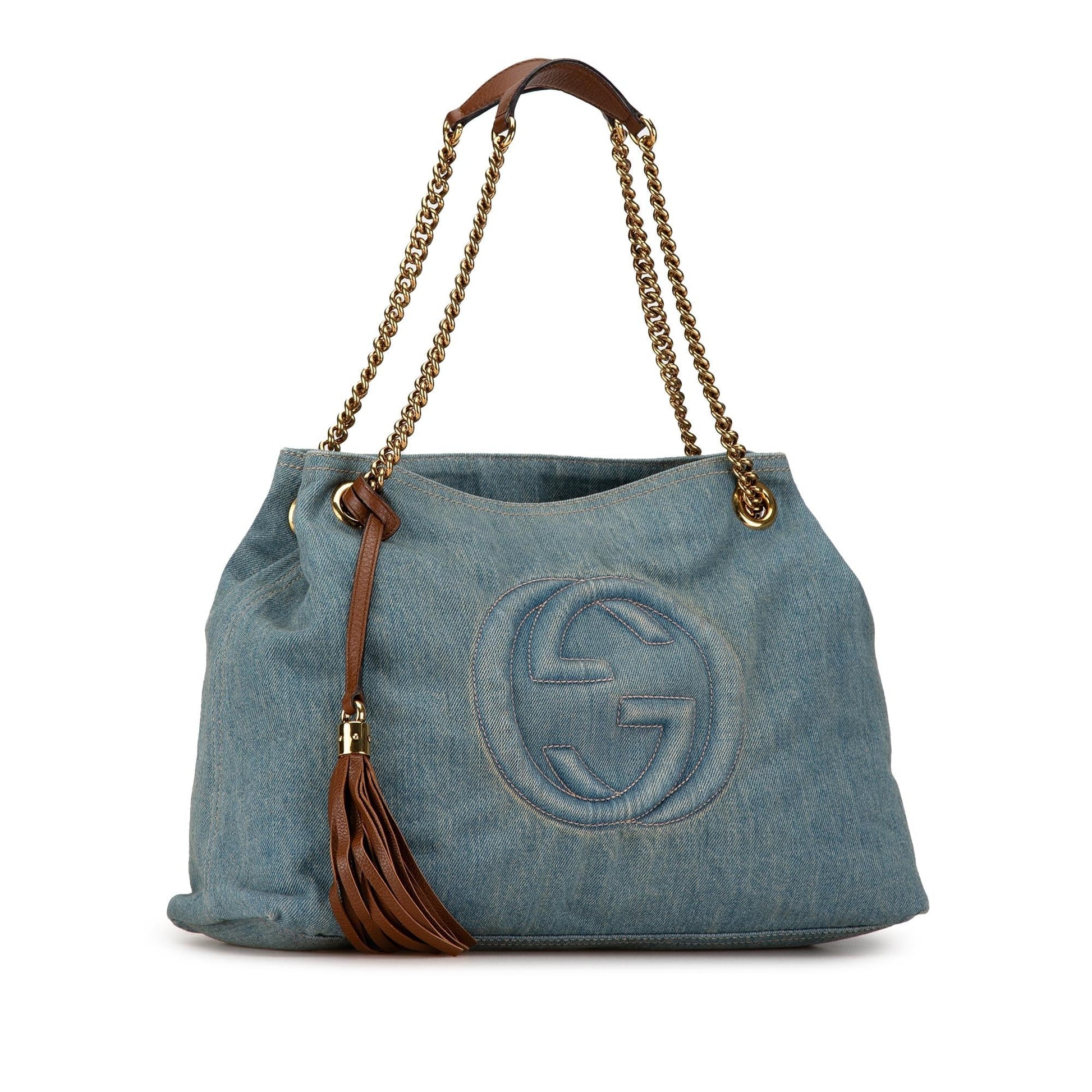 Gucci Soho Chain SHG-DkVIUR Denim Calf Brown Blue Tote Bag