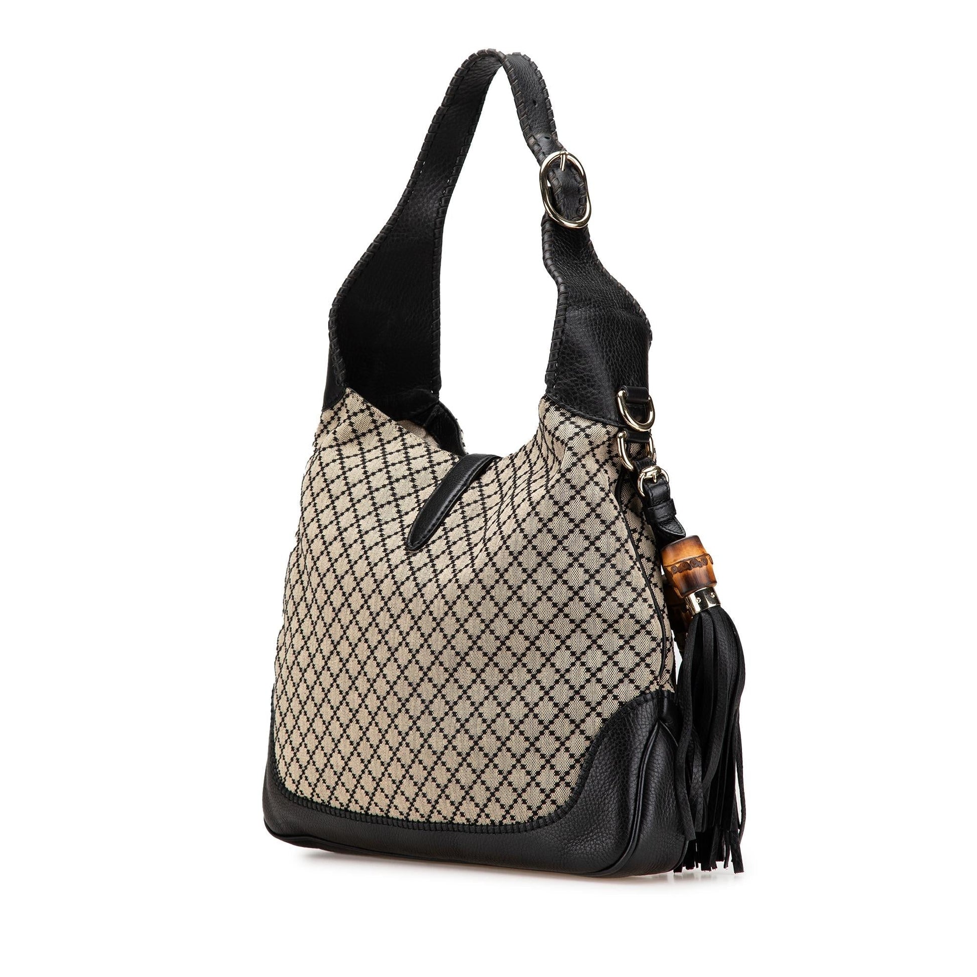 Gucci Diamante New Jackie Canvas Calf Black Brown Satchel Bag
