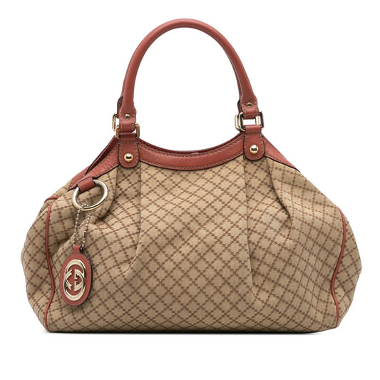 Gucci Diamante Sukey Canvas Calf Brown Pink Tote Bag