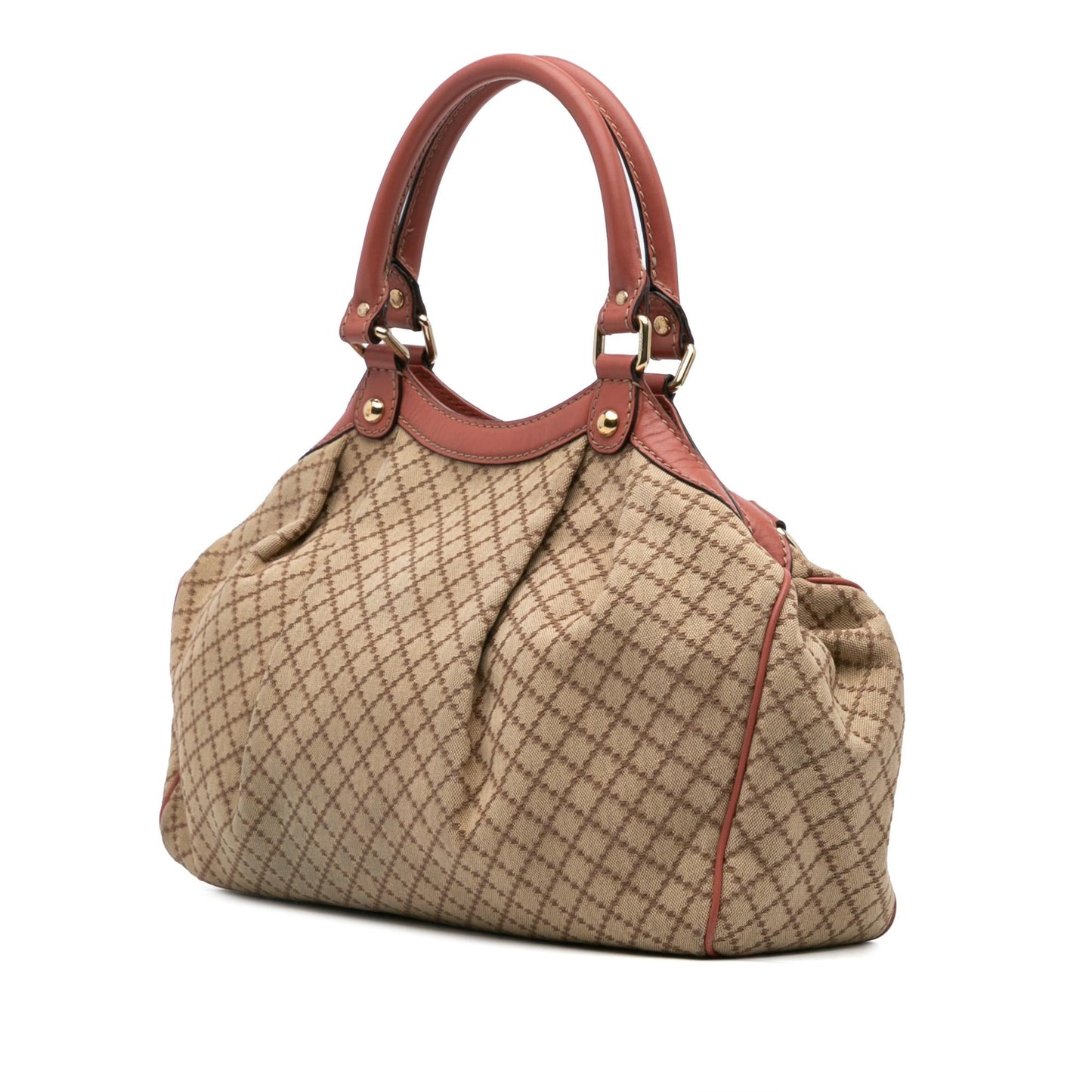 Gucci Diamante Sukey Canvas Calf Brown Pink Tote Bag