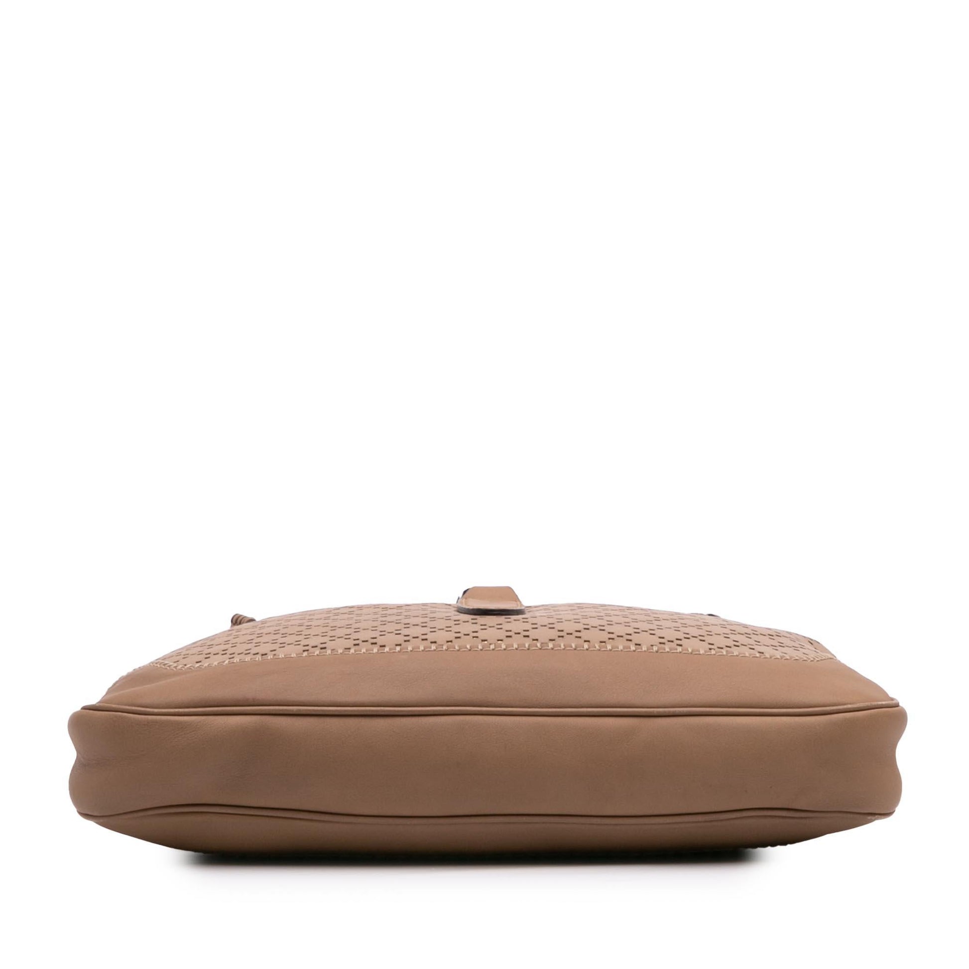 Gucci Diamante Perforated New Jackie Calf Calfskin Brown Medium Satchel Bag Jackie Satchel