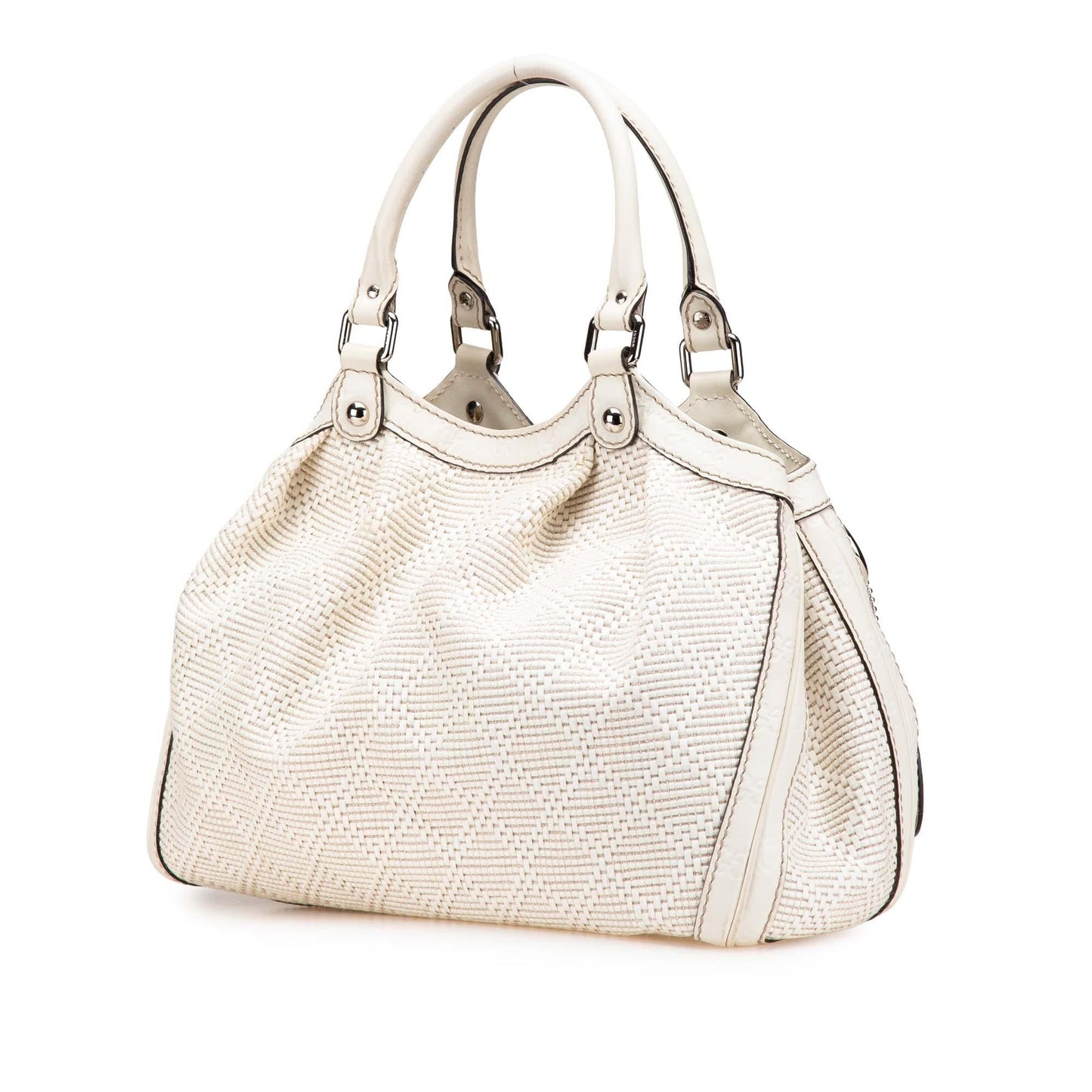 Gucci Diamante Sukey Raffia Calf White Medium Tote Bag Tote 3
