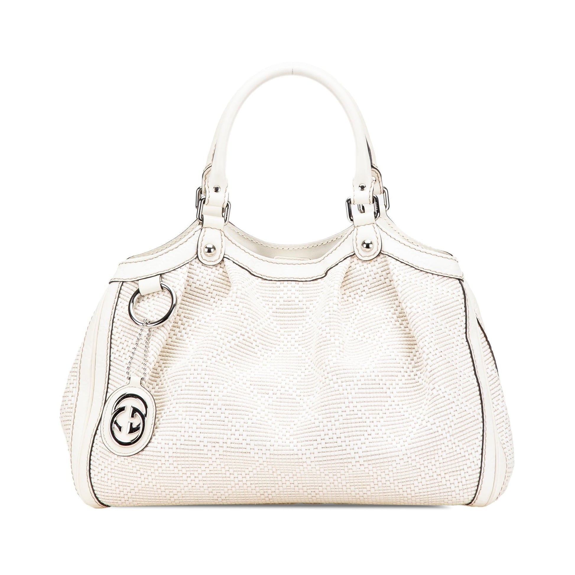 Gucci Diamante Sukey Raffia Calf White Medium Tote Bag Tote 2
