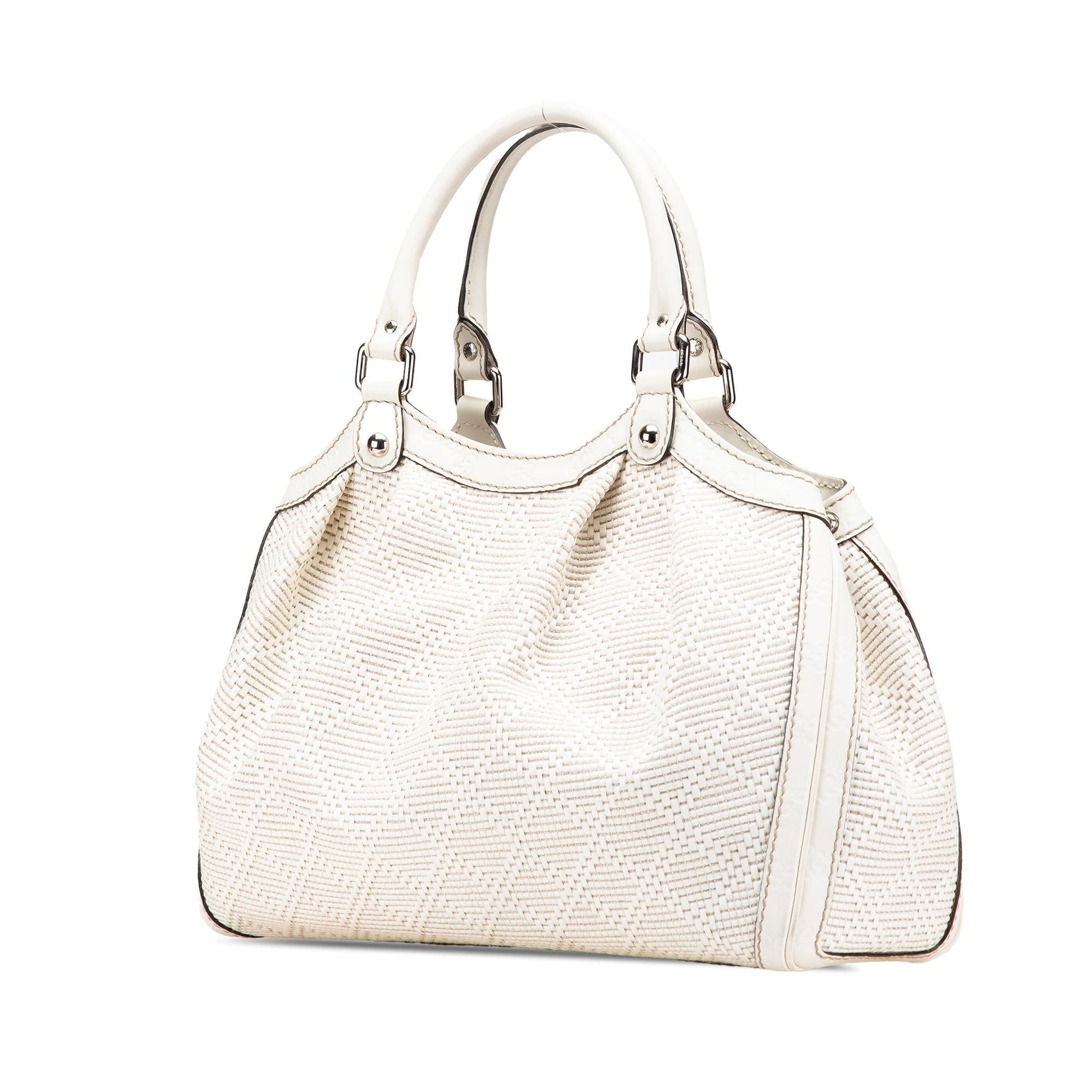 Gucci Diamante Sukey Raffia Calf White Medium Tote Bag Tote 2