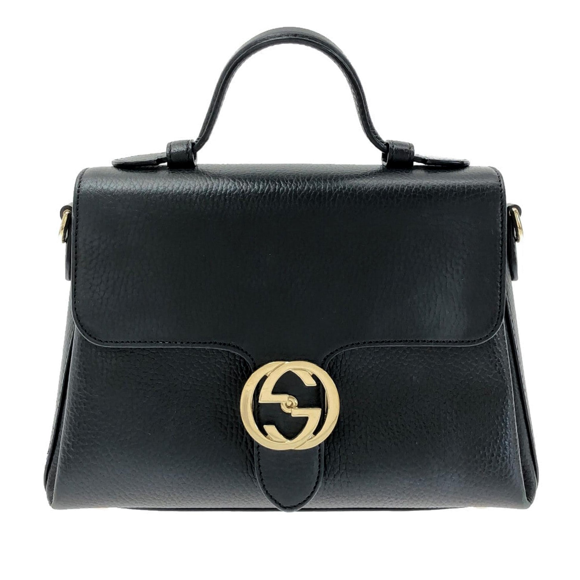 Gucci Dollar Interlocking G SHG-q6A9lp Calf Black Medium Satchel Bag