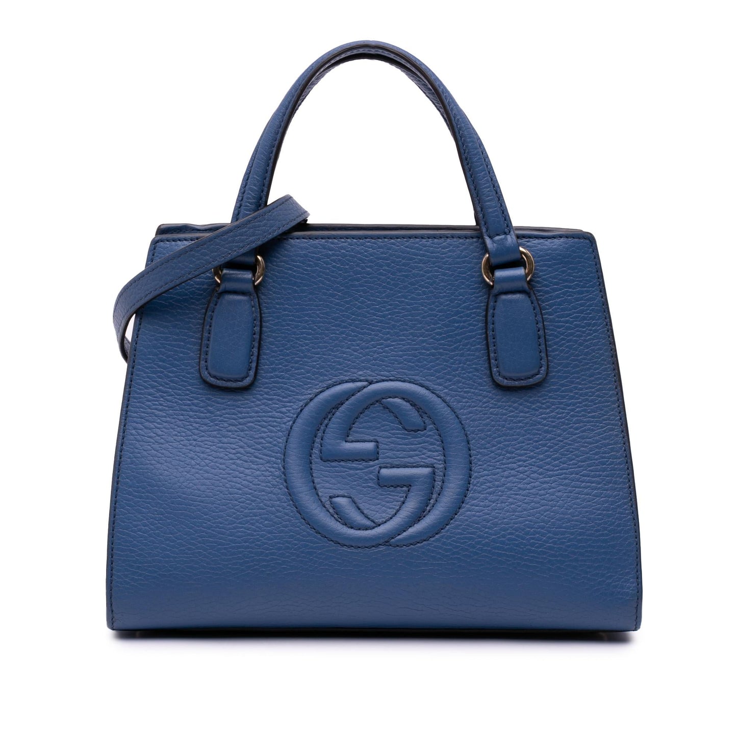 Gucci Dollar Soho Convertible Calf Blue Medium Top Handle Tote Bag