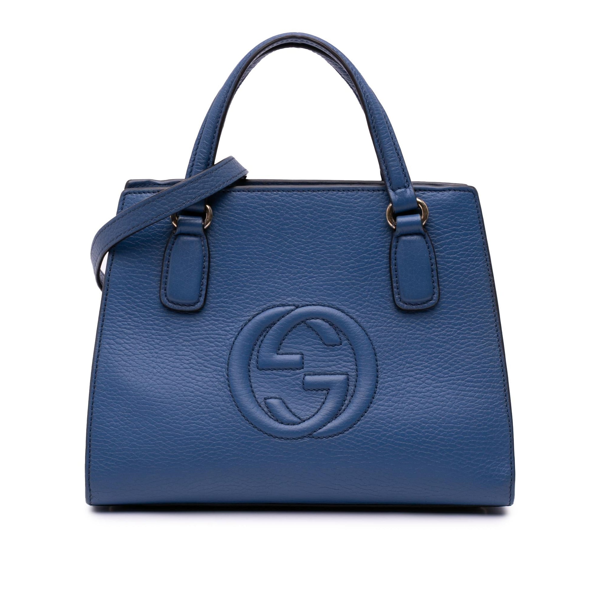 Gucci Dollar Soho Convertible Calf Blue Medium Top Handle Tote Bag Tote 2