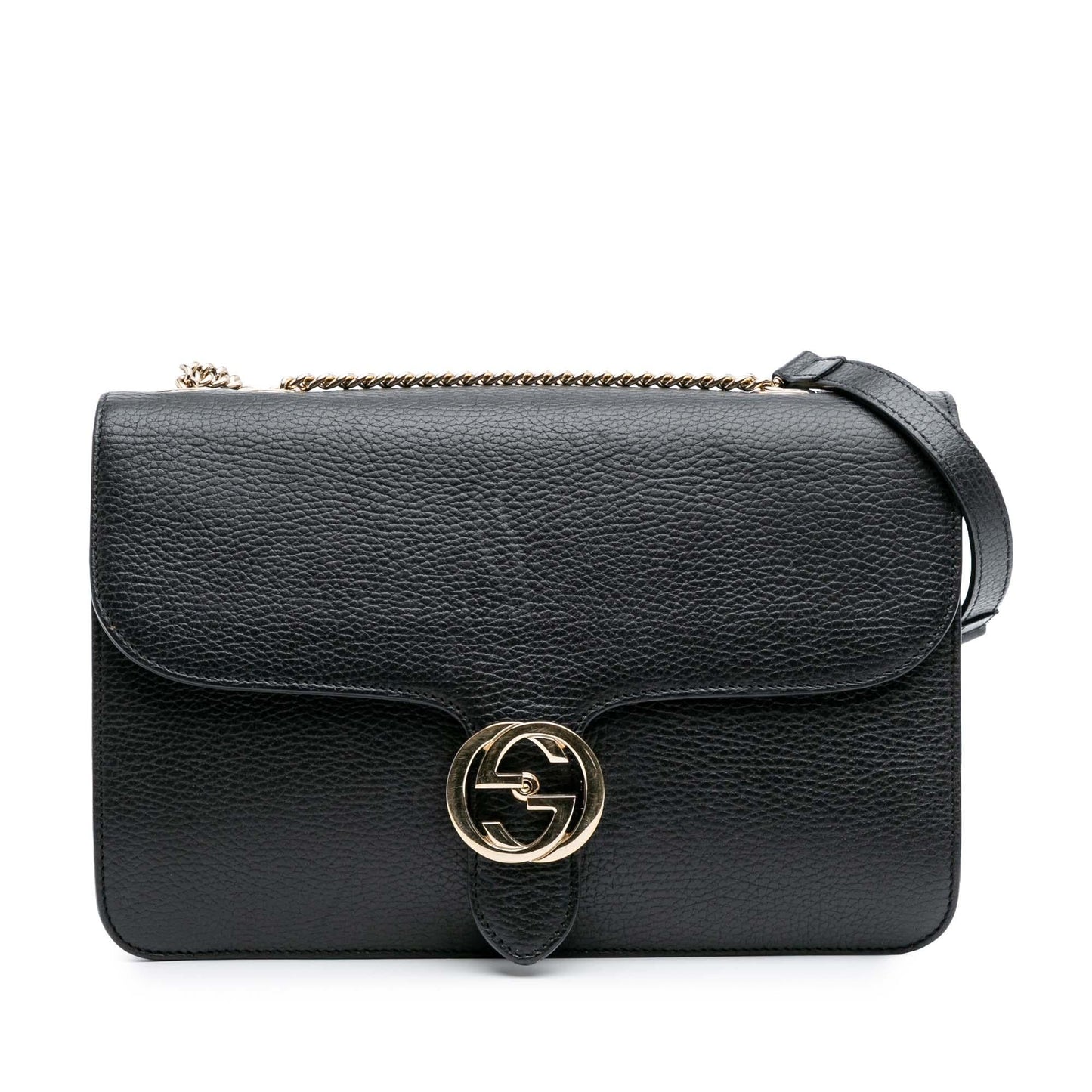 Gucci Dollar Interlocking G Calf Calfskin Black Medium Crossbody Bag