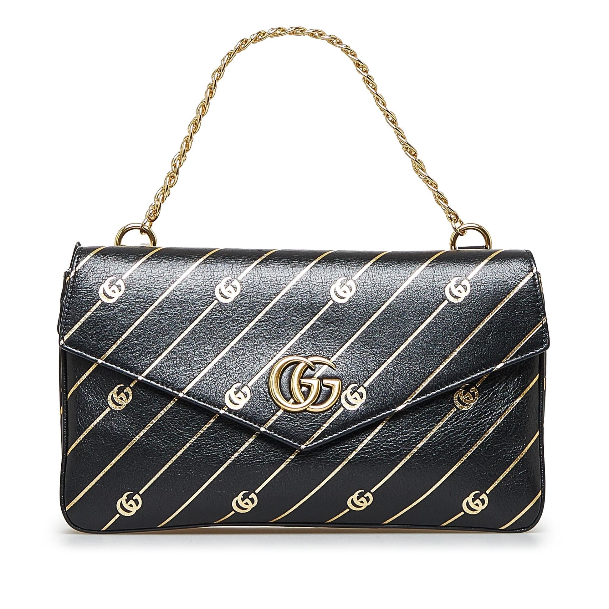 Gucci Double Thiara SHG-FzNu6L Calf Black White Medium Crossbody Bag