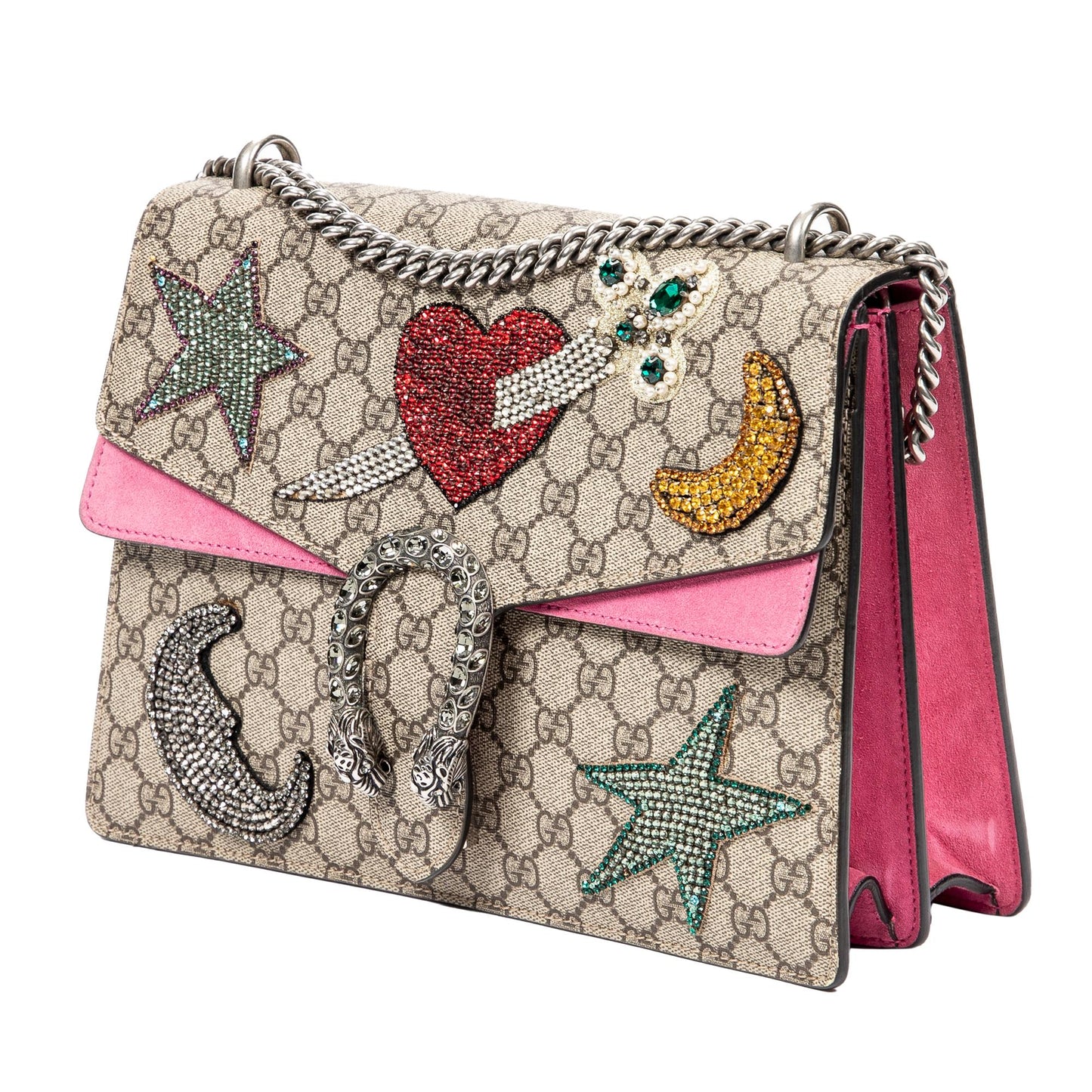 Gucci Embellished GG Supreme Dionysus SHG-A3io5I Canvas Calf Brown Medium Shoulder Bag