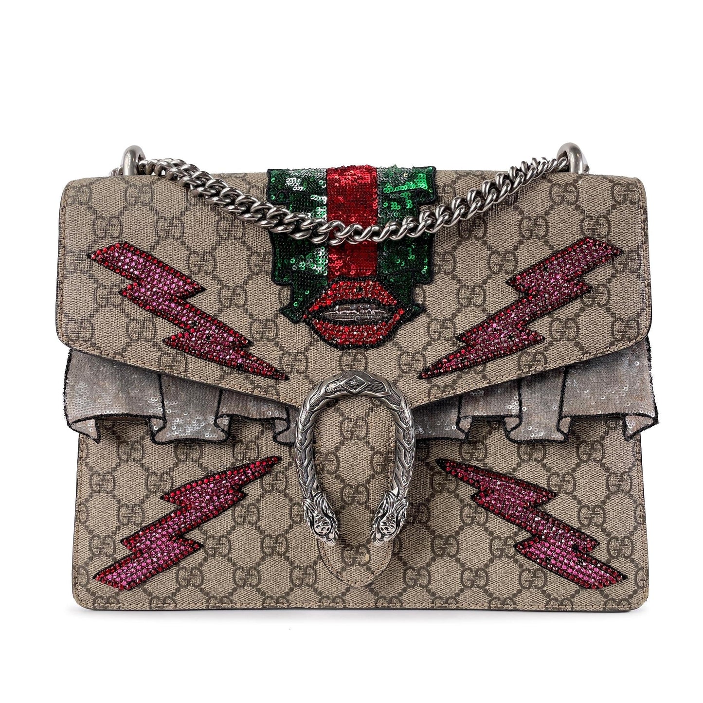 Gucci Embellished GG Supreme Dionysus SHG-46Vf23 Canvas Brown Medium Shoulder Bag
