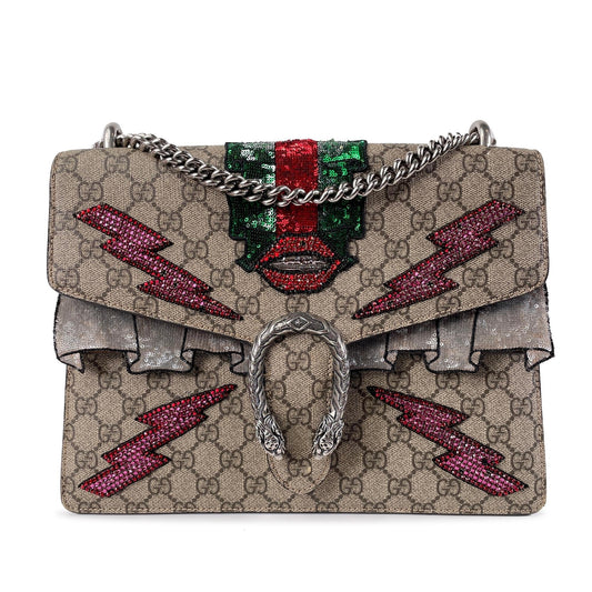 Gucci Embellished GG Supreme Dionysus SHG-46Vf23 Canvas Brown Medium Shoulder Bag