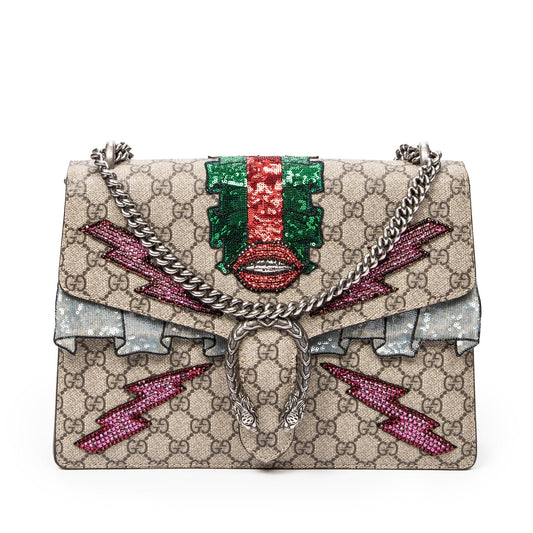 Gucci Embellished GG Supreme Dionysus SHG-jB9ofC Canvas Brown Medium Shoulder Bag