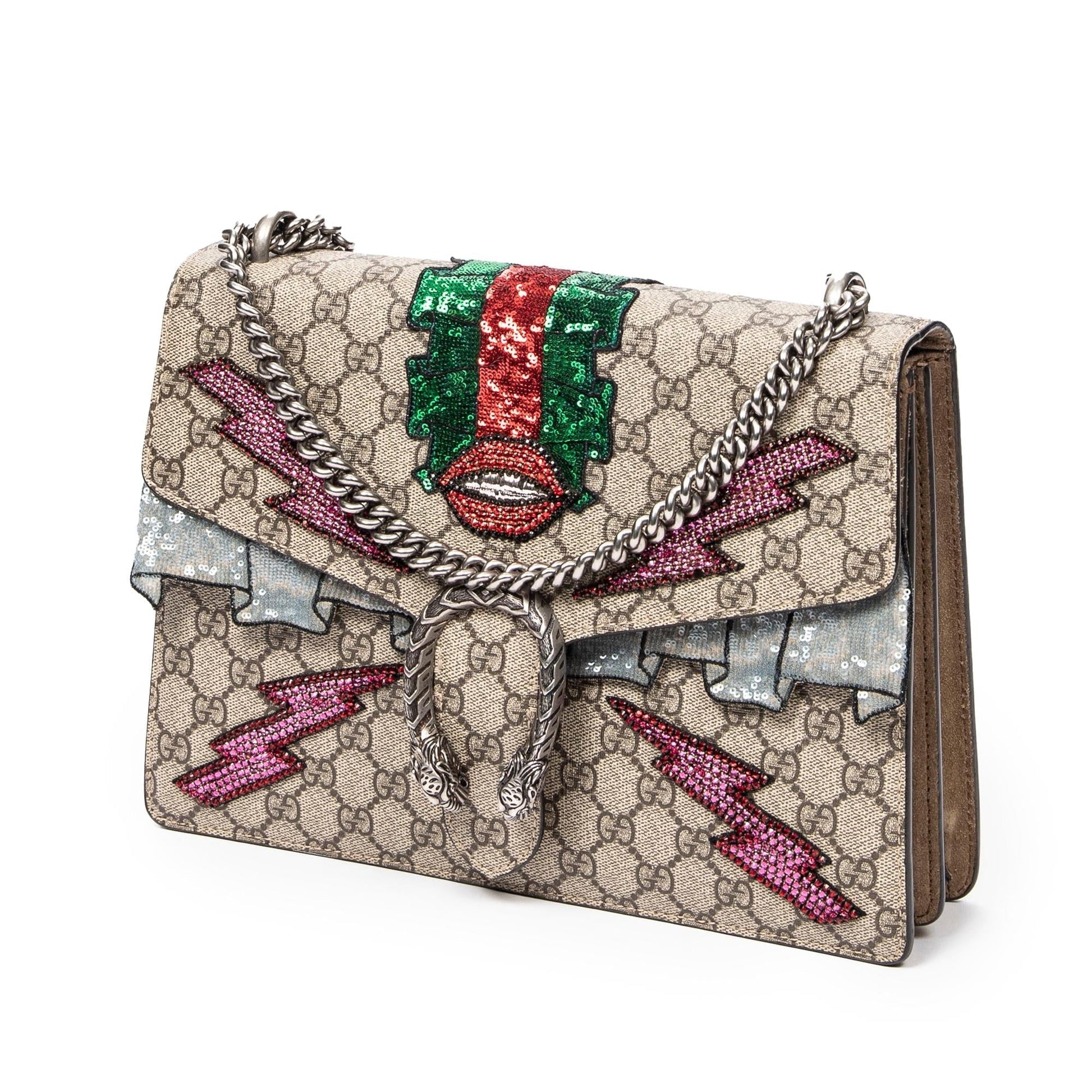 Gucci Embellished GG Supreme Dionysus SHG-jB9ofC Canvas Brown Medium Shoulder Bag