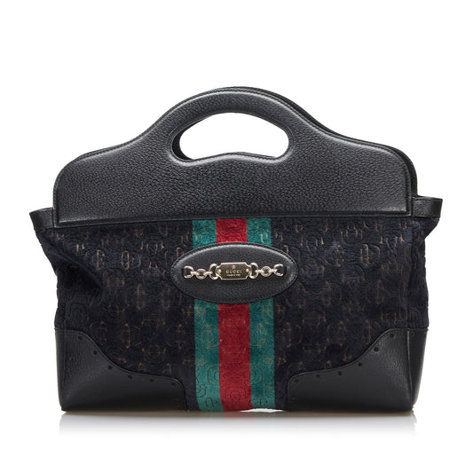 Gucci Embossed Horsebit Velvet Punch SHG-LahSsr Calf Black Medium Tote Bag