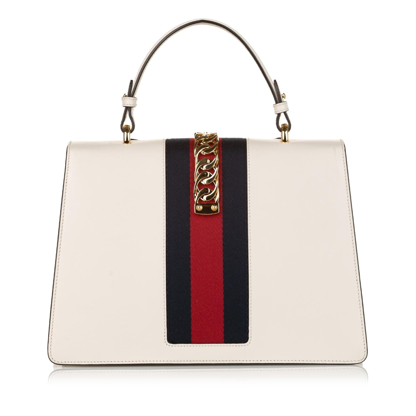 Gucci Embroidered Sylvie SHG Leather Calf White Medium Satchel Bag