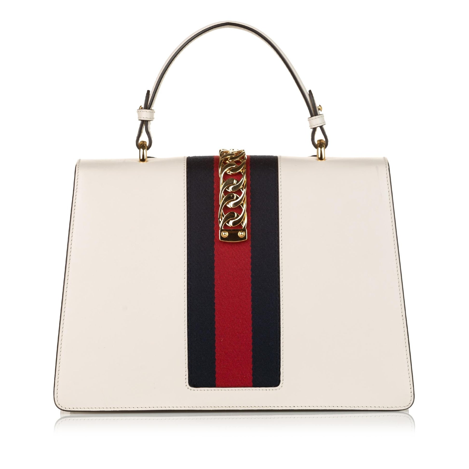 Gucci Embroidered Sylvie SHG Leather Calf White Medium Satchel Bag