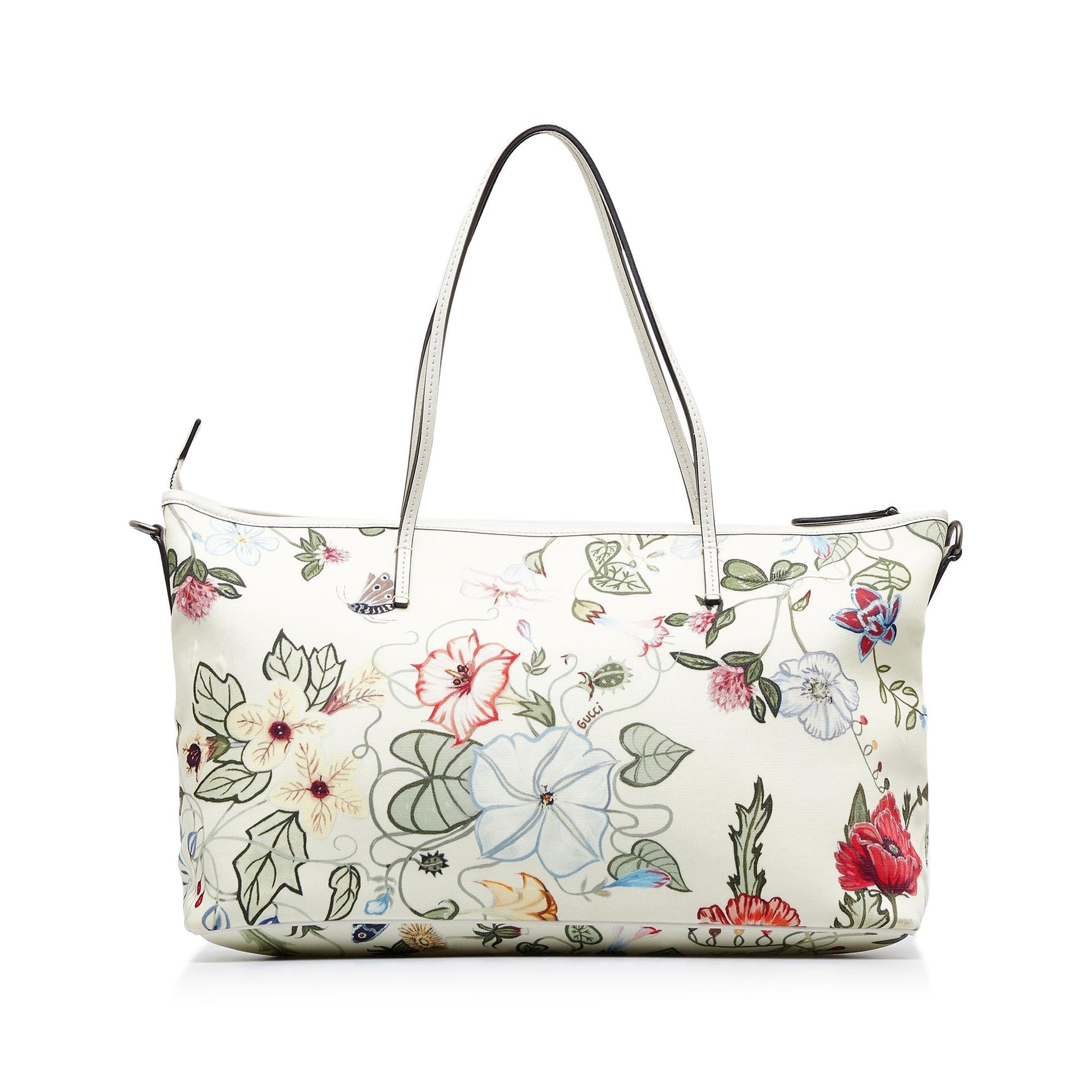 Gucci Flora Knight SHG-ZTAn3a Nylon Calf White Medium Satchel Bag
