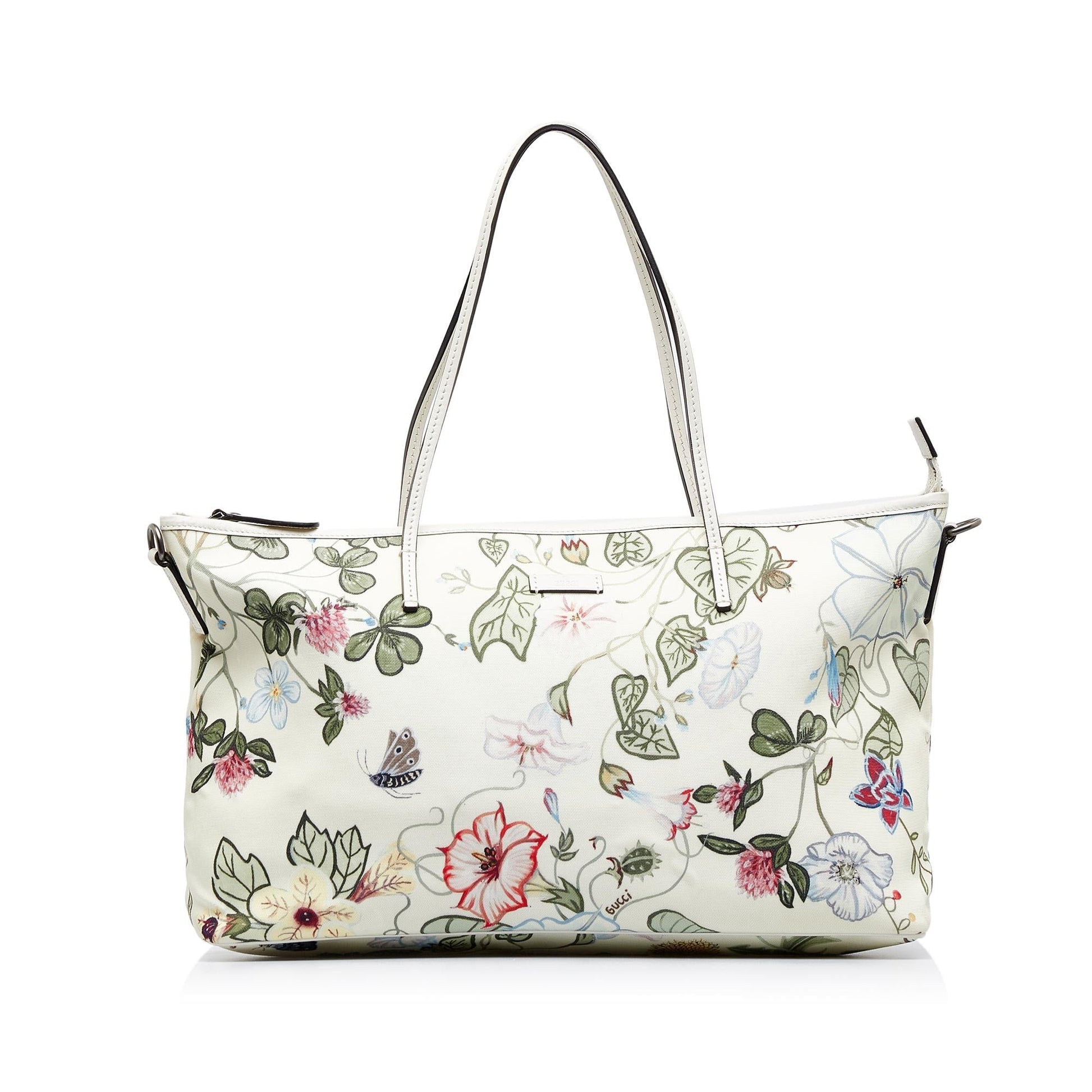 Gucci Flora Knight SHG-ZTAn3a Nylon Calf White Medium Satchel Bag