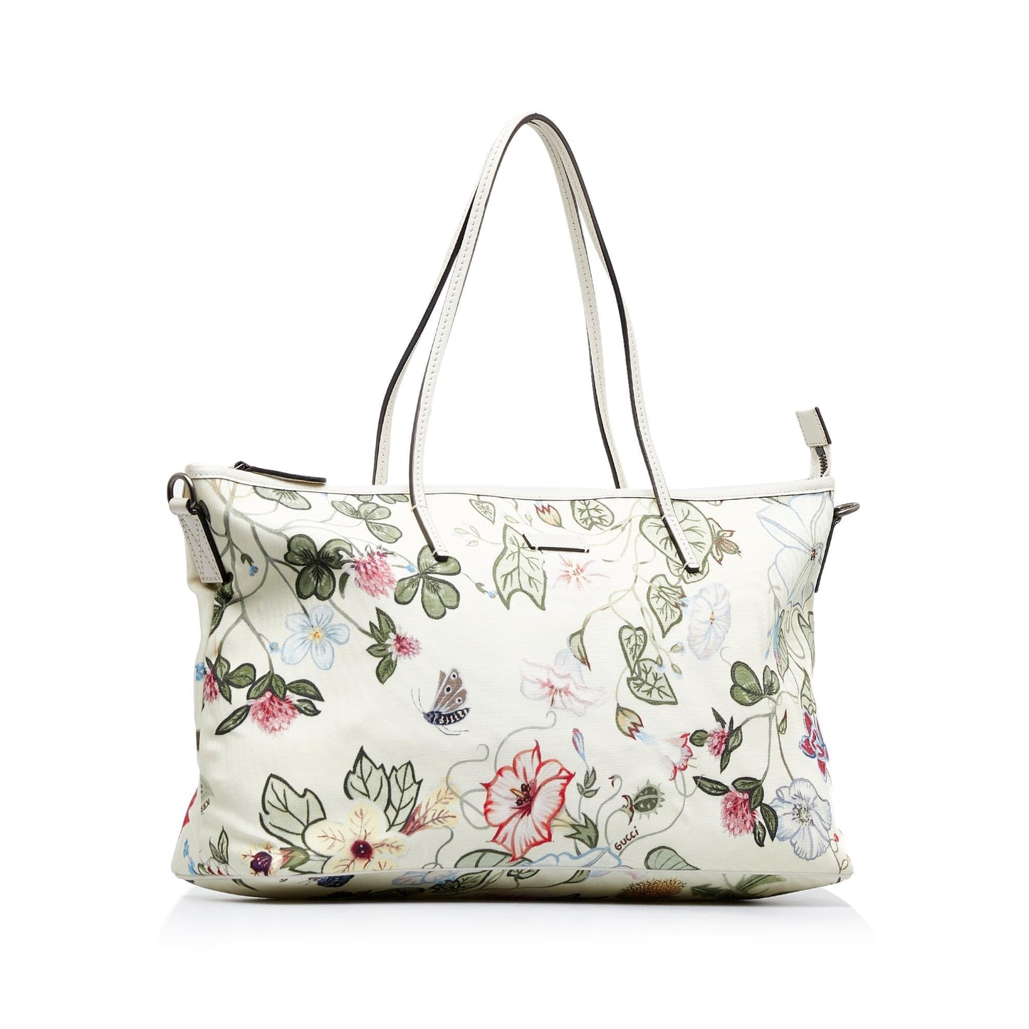 Gucci Flora Knight SHG-ZTAn3a Nylon Calf White Medium Satchel Bag