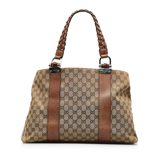 Gucci GG Bamboo Bar SHG-OK721J Canvas Brown Medium Tote Bag