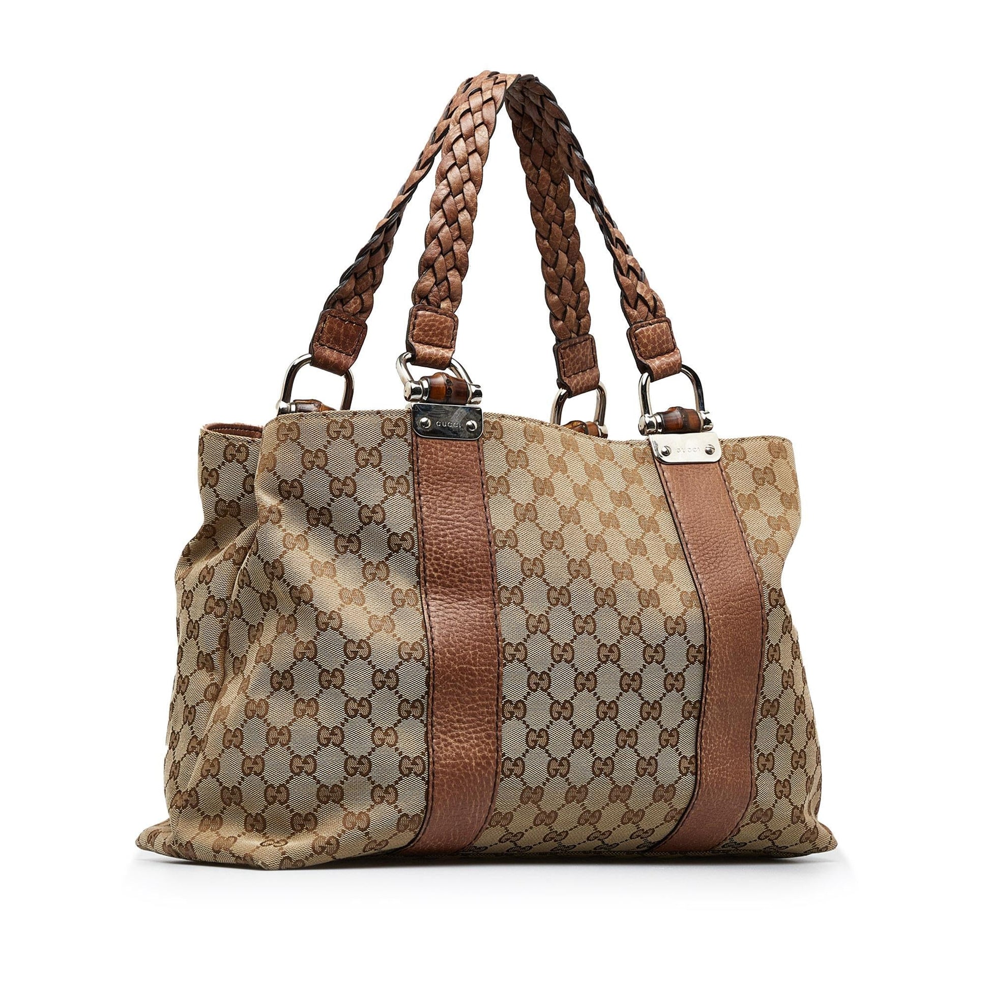 Gucci GG Bamboo Bar SHG-OK721J Canvas Brown Medium Tote Bag